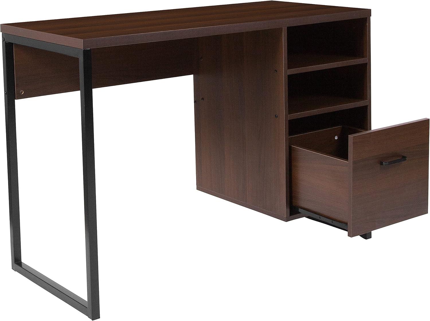 imageFlash Furniture Northbrook Rustic Coffee Wood Grain Finish Computer Desk with Black Metal Frame