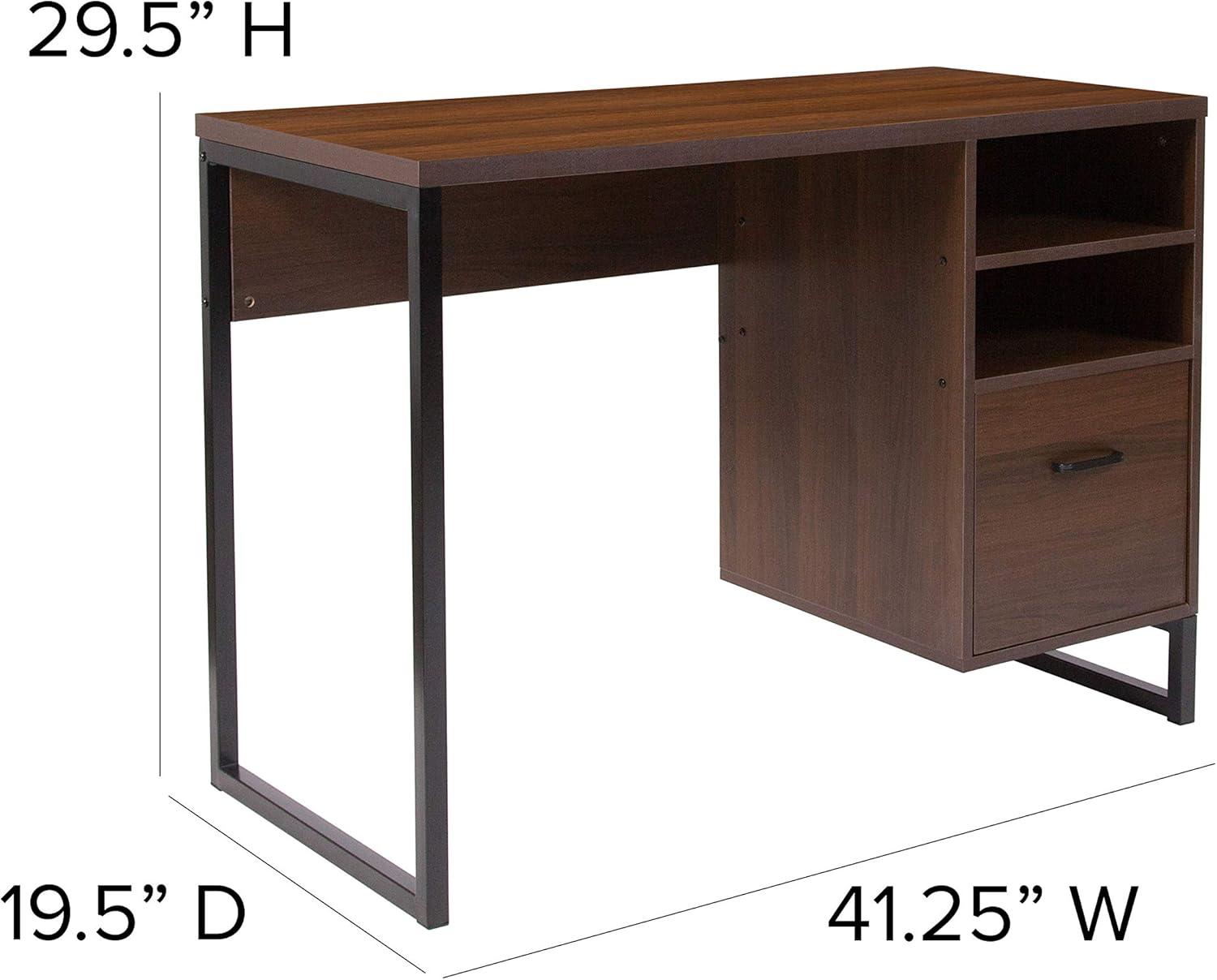 imageFlash Furniture Northbrook Rustic Coffee Wood Grain Finish Computer Desk with Black Metal Frame