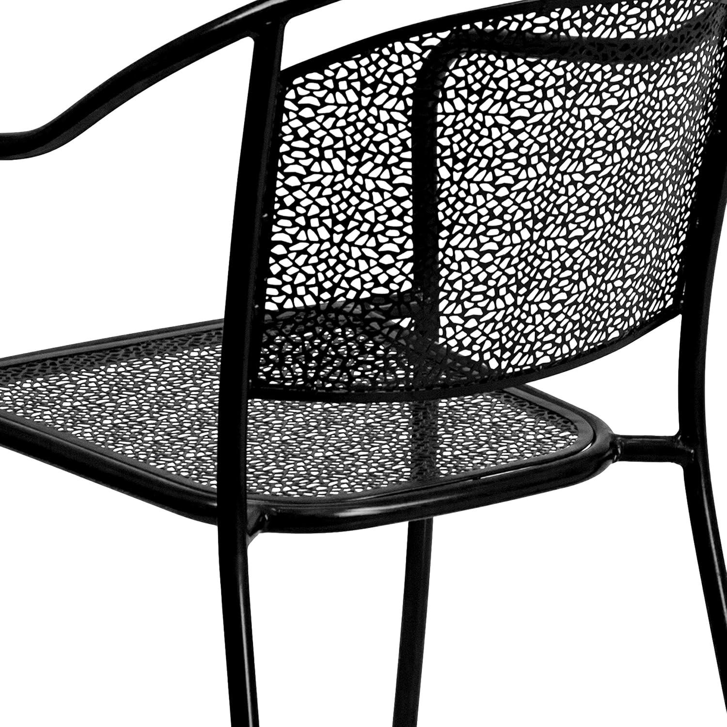 imageFlash Furniture Oia 5Piece Commercial Grade Steel Patio Table and Chairs Set Outdoor Dining Set with Square Table and 4 Round Back Chairs BlackBlack