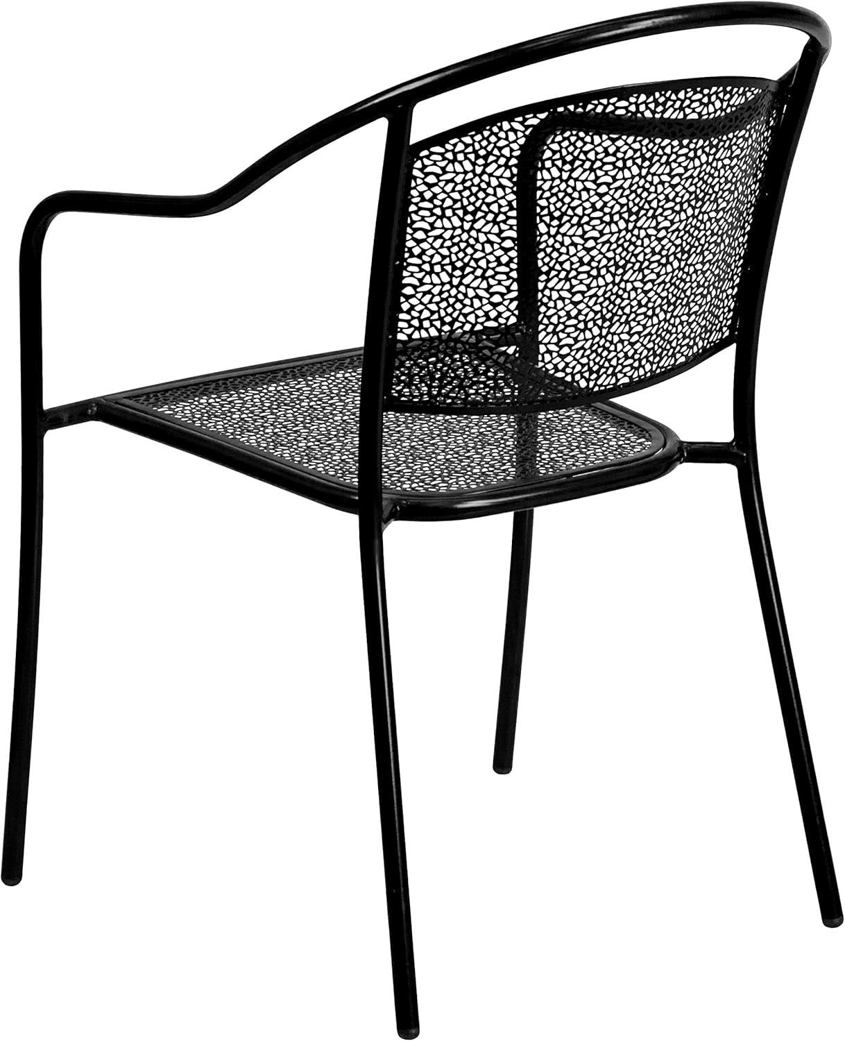 imageFlash Furniture Oia 5Piece Commercial Grade Steel Patio Table and Chairs Set Outdoor Dining Set with Square Table and 4 Round Back Chairs BlackBlack