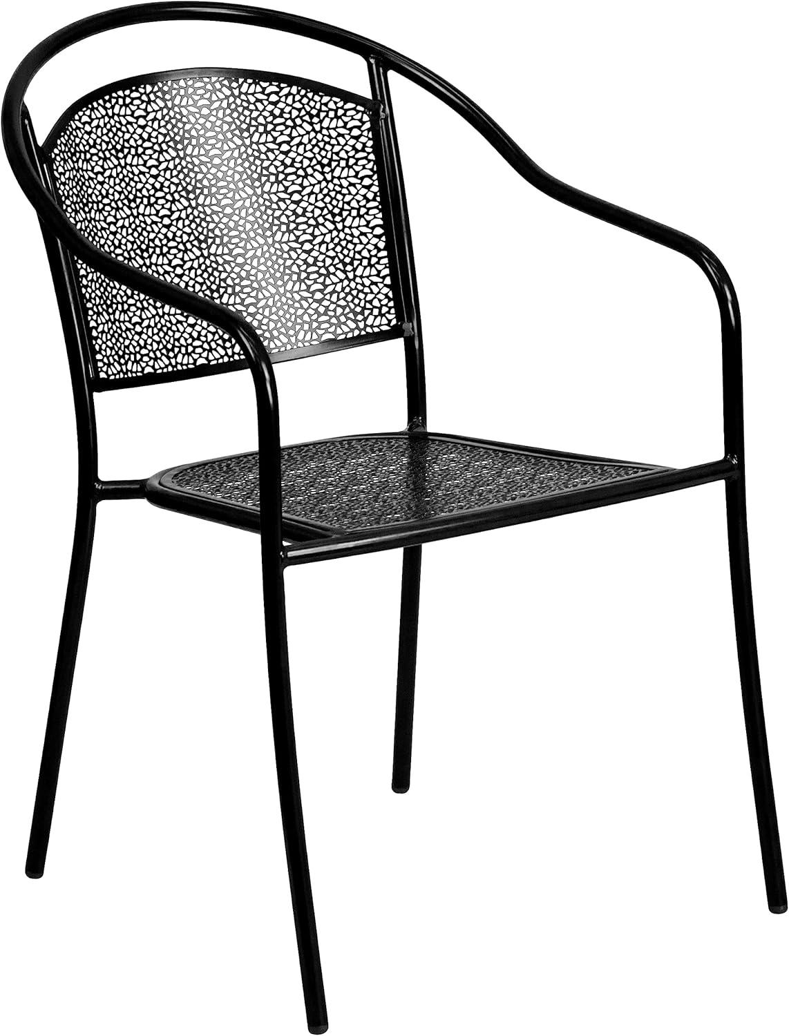 imageFlash Furniture Oia 5Piece Commercial Grade Steel Patio Table and Chairs Set Outdoor Dining Set with Square Table and 4 Round Back Chairs BlackBlack