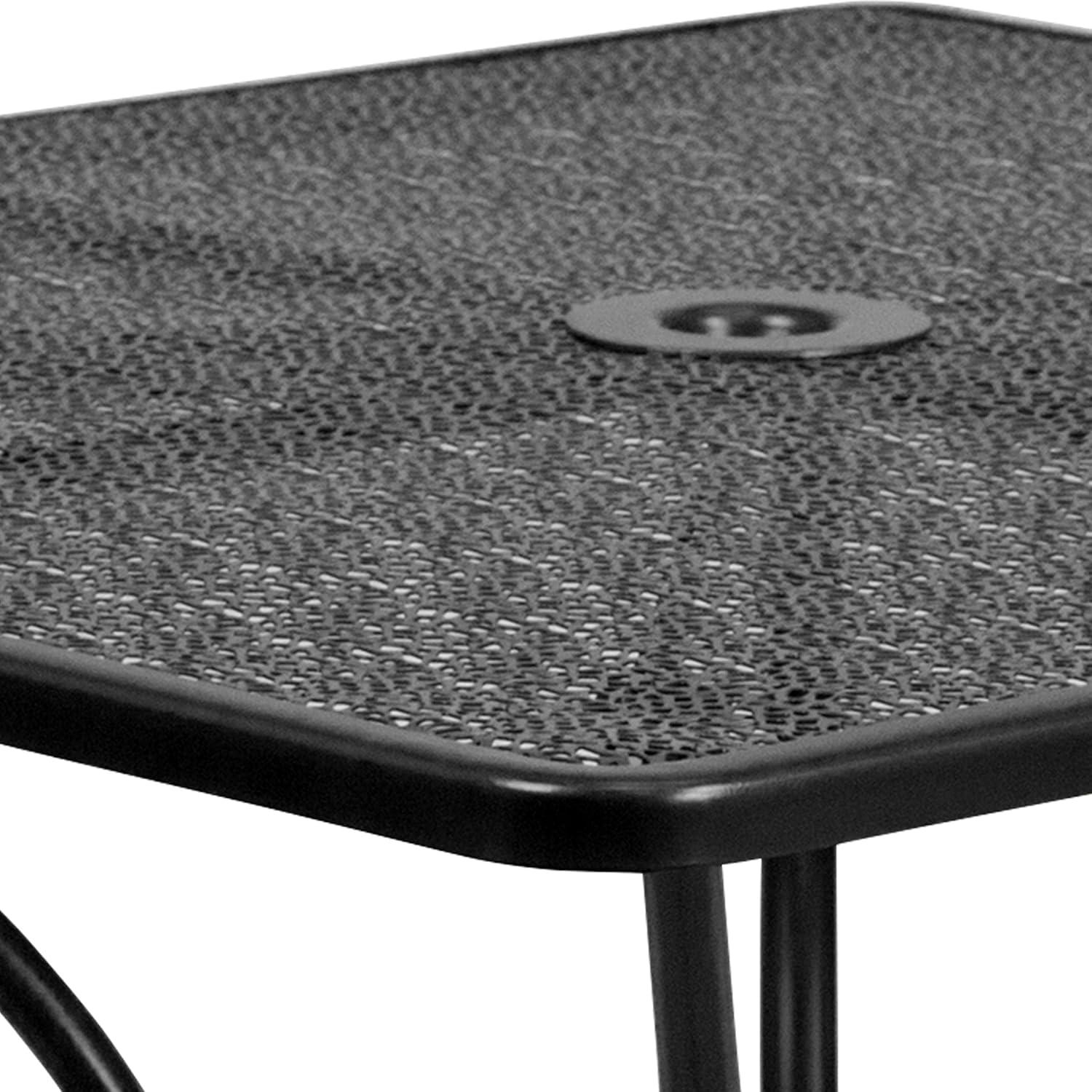 imageFlash Furniture Oia 5Piece Commercial Grade Steel Patio Table and Chairs Set Outdoor Dining Set with Square Table and 4 Round Back Chairs BlackBlack