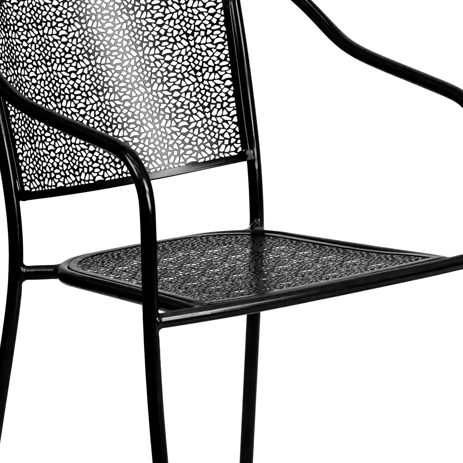 imageFlash Furniture Oia 5Piece Commercial Grade Steel Patio Table and Chairs Set Outdoor Dining Set with Square Table and 4 Round Back Chairs BlackBlack