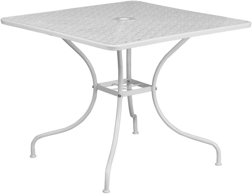imageFlash Furniture Oia 5Piece Commercial Grade Steel Patio Table and Chairs Set Outdoor Dining Set with Square Table and 4 Round Back Chairs BlackWhite