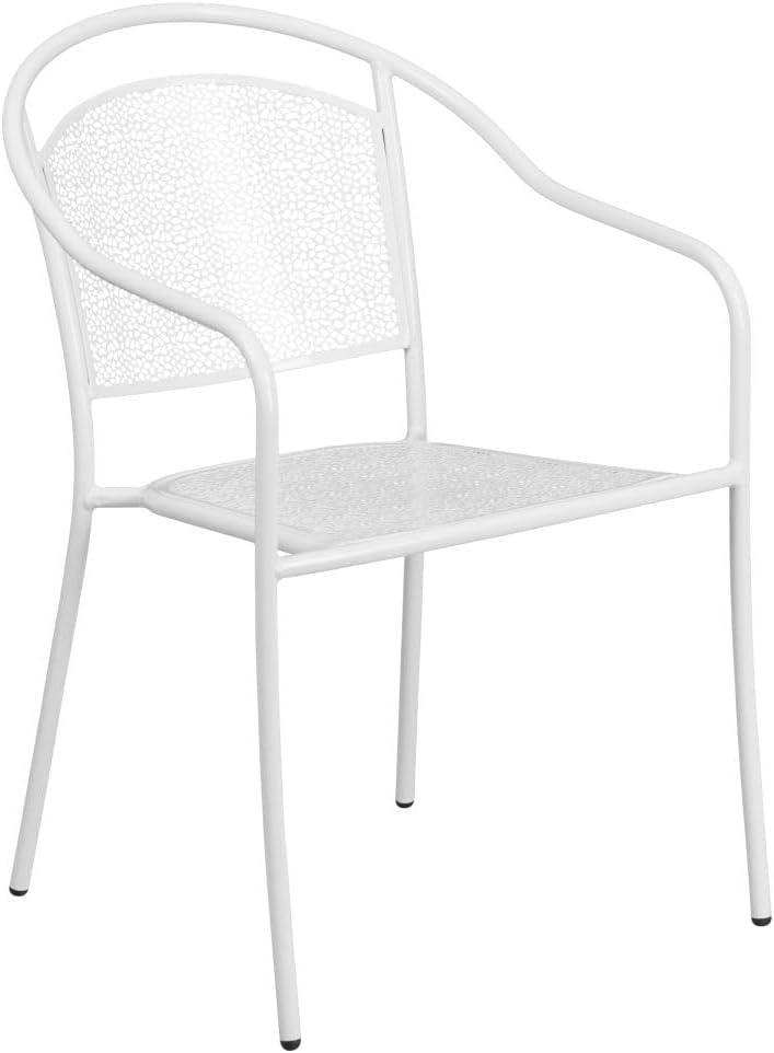 imageFlash Furniture Oia 5Piece Commercial Grade Steel Patio Table and Chairs Set Outdoor Dining Set with Square Table and 4 Round Back Chairs BlackWhite