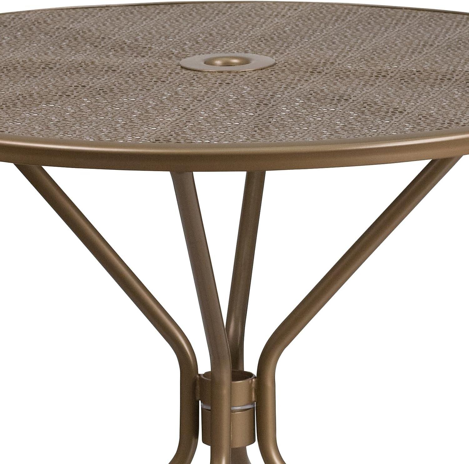 imageFlash Furniture Oia Commercial Grade 3525quot Round Black IndoorOutdoor Steel Patio Table with Umbrella HoleGold