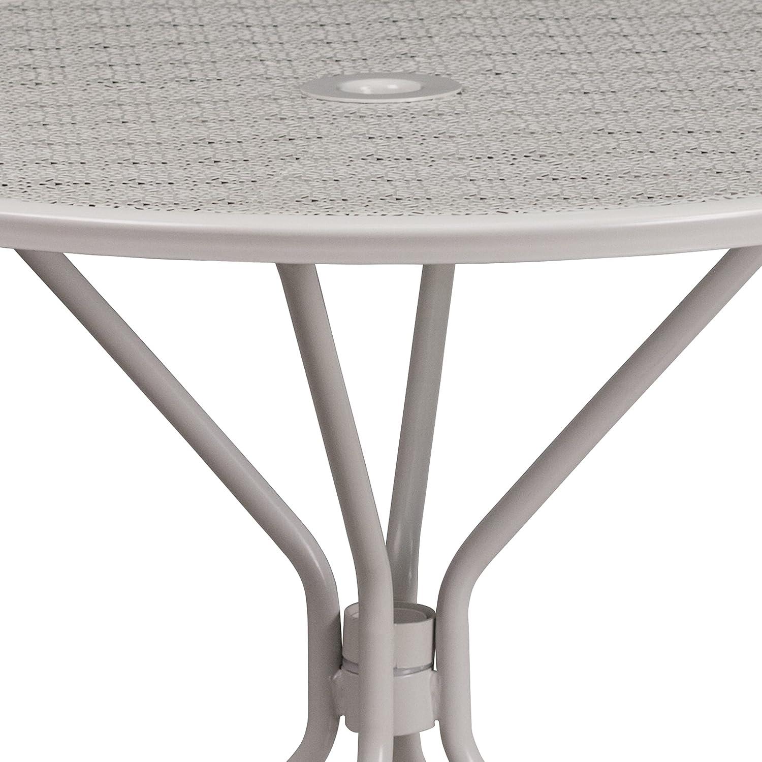 imageFlash Furniture Oia Commercial Grade 3525quot Round Black IndoorOutdoor Steel Patio Table with Umbrella HoleLight Gray