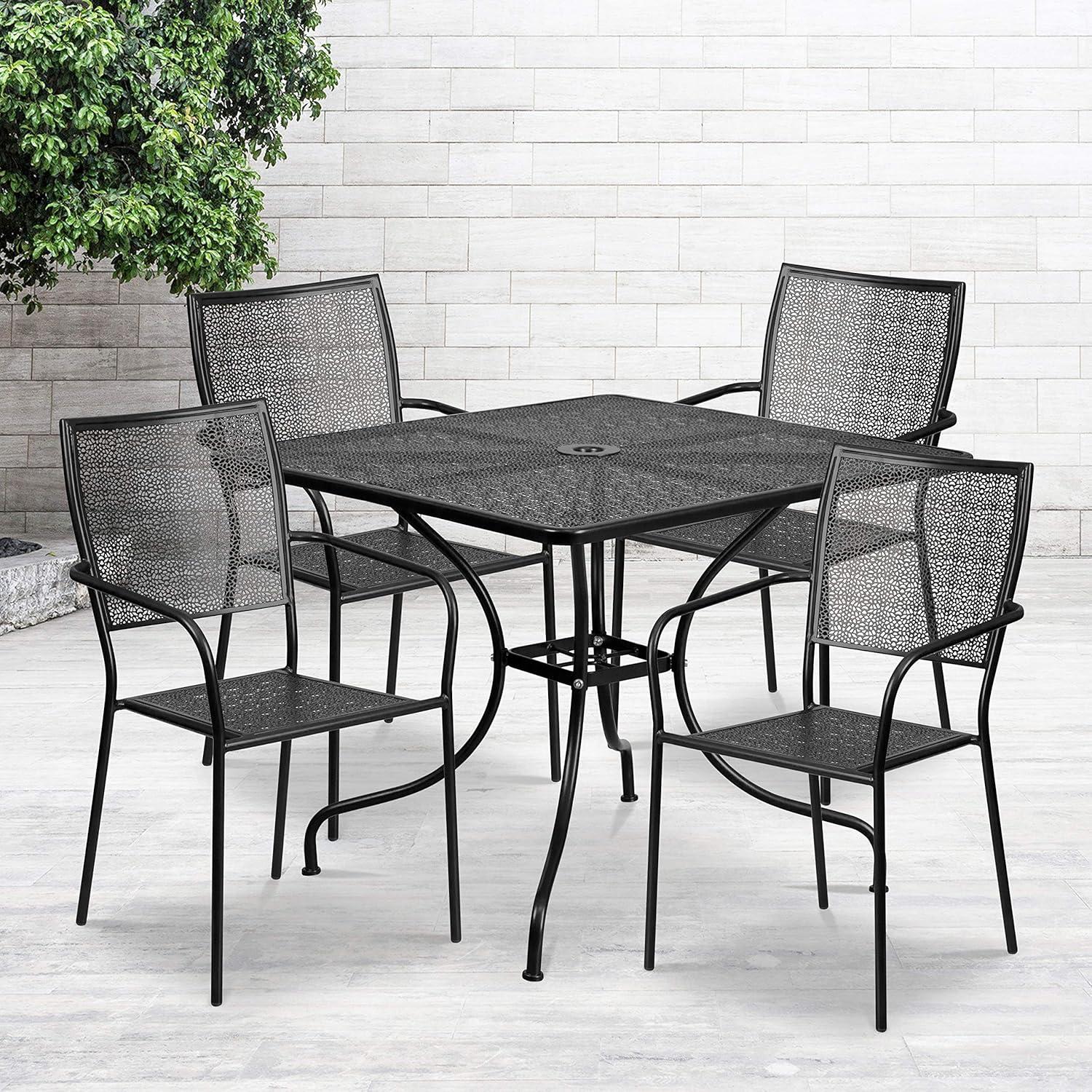 imageFlash Furniture Oia Commercial Grade 355quot Square Black IndoorOutdoor Steel Patio Table Set with 4 Square Back ChairsBlack
