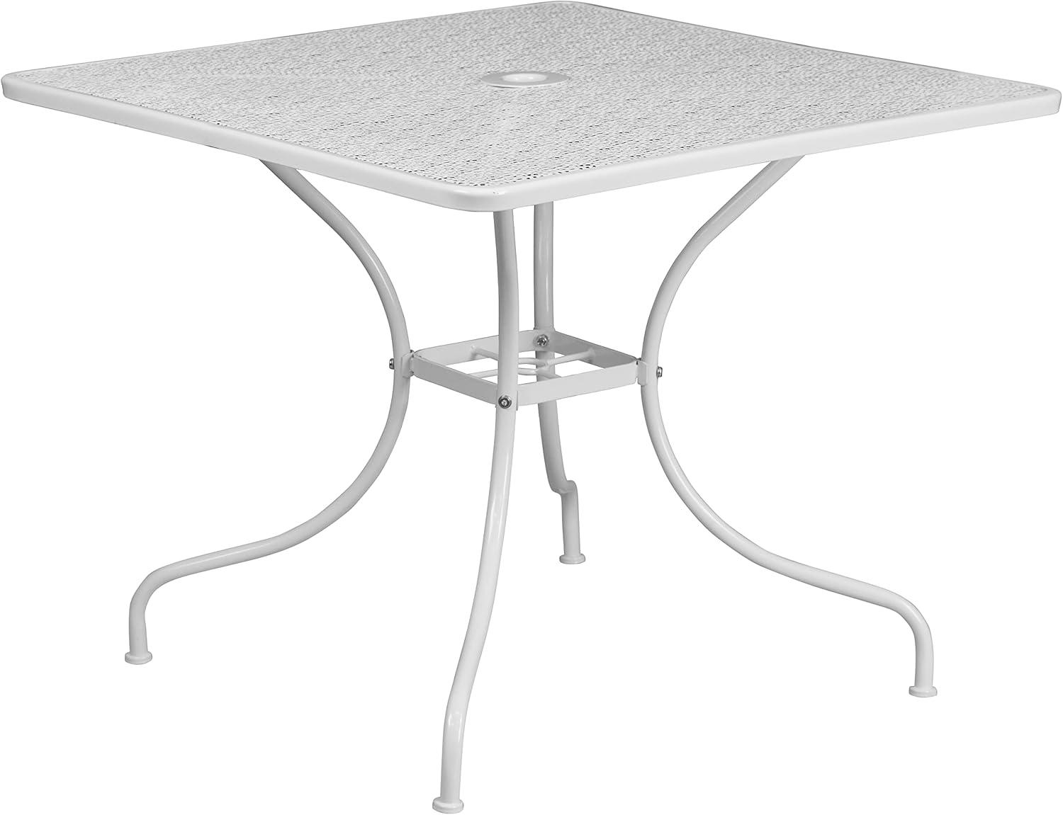 imageFlash Furniture Oia Commercial Grade 355quot Square Black IndoorOutdoor Steel Patio Table Set with 4 Square Back ChairsWhite
