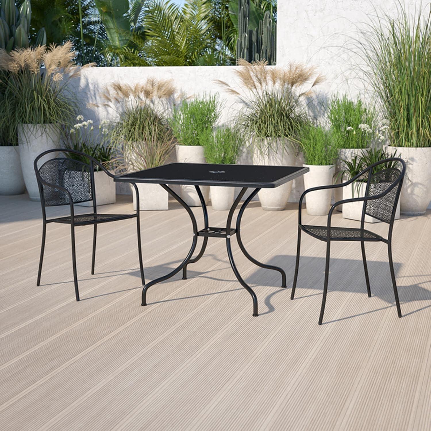 imageFlash Furniture Oia Commercial Grade 355quot Square Black IndoorOutdoor Steel Patio Table with Umbrella HoleBlack