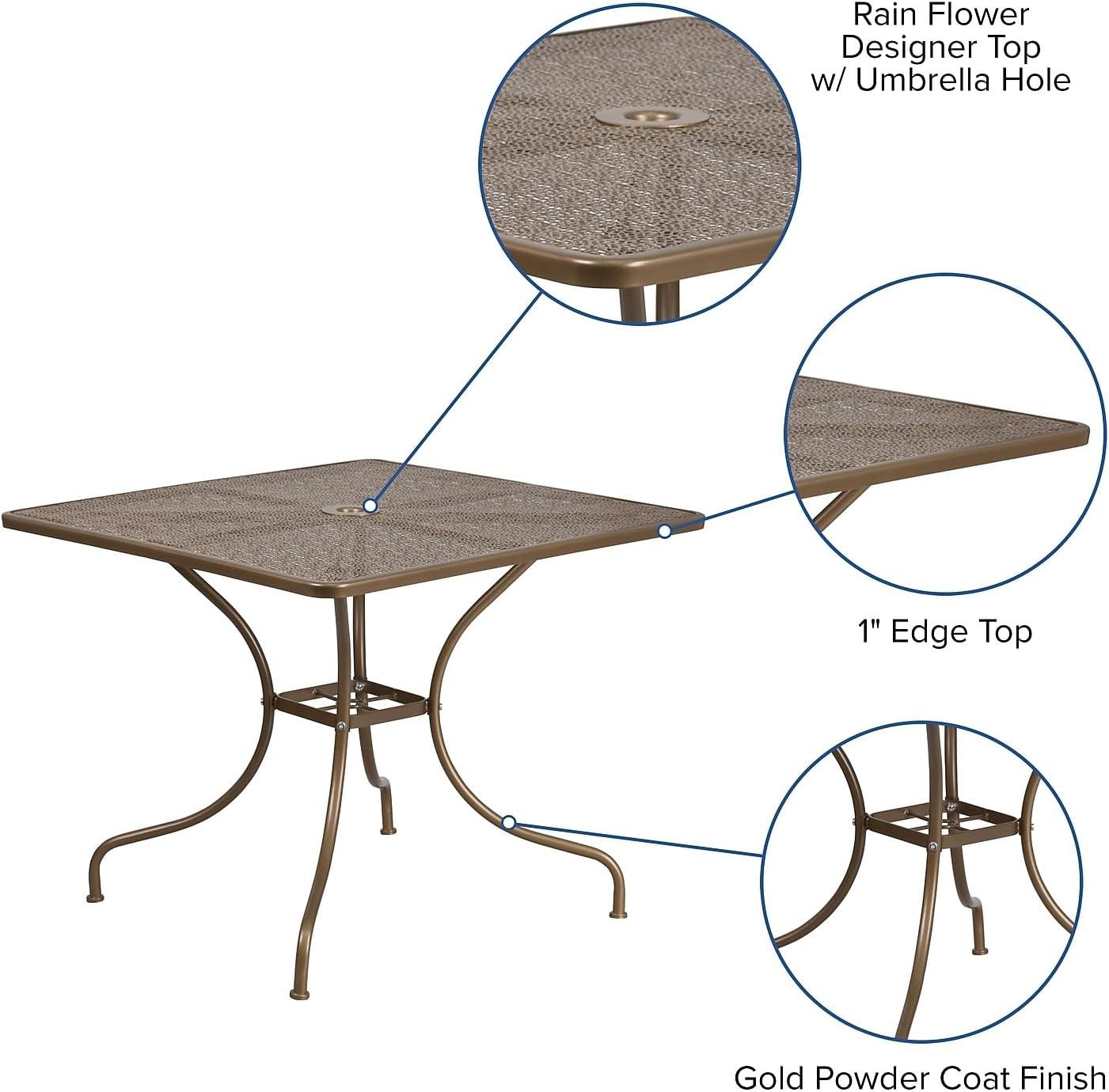 imageFlash Furniture Oia Commercial Grade 355quot Square Black IndoorOutdoor Steel Patio Table with Umbrella HoleGold