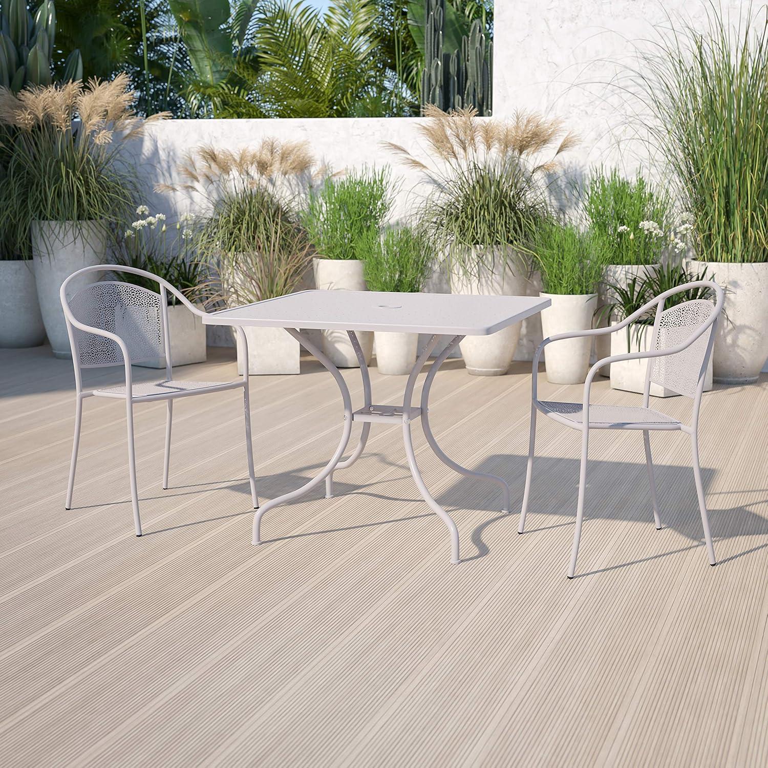 imageFlash Furniture Oia Commercial Grade 355quot Square Black IndoorOutdoor Steel Patio Table with Umbrella HoleLight Gray