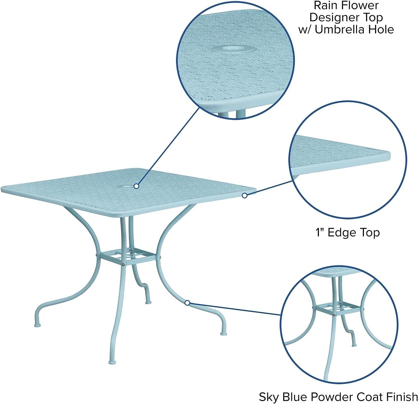 imageFlash Furniture Oia Commercial Grade 355quot Square Black IndoorOutdoor Steel Patio Table with Umbrella HoleSky Blue