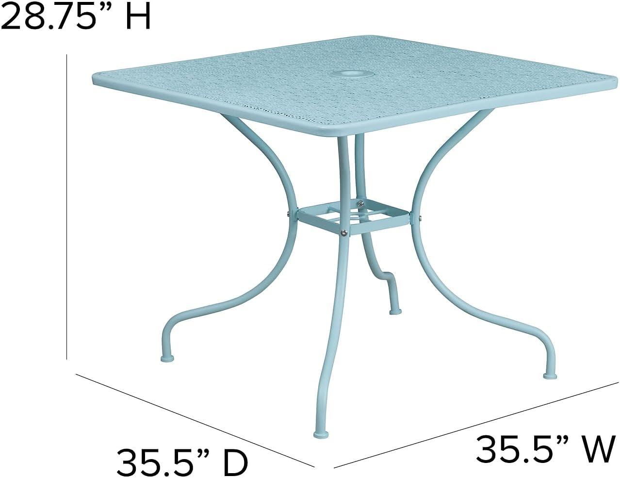 imageFlash Furniture Oia Commercial Grade 355quot Square Black IndoorOutdoor Steel Patio Table with Umbrella HoleSky Blue