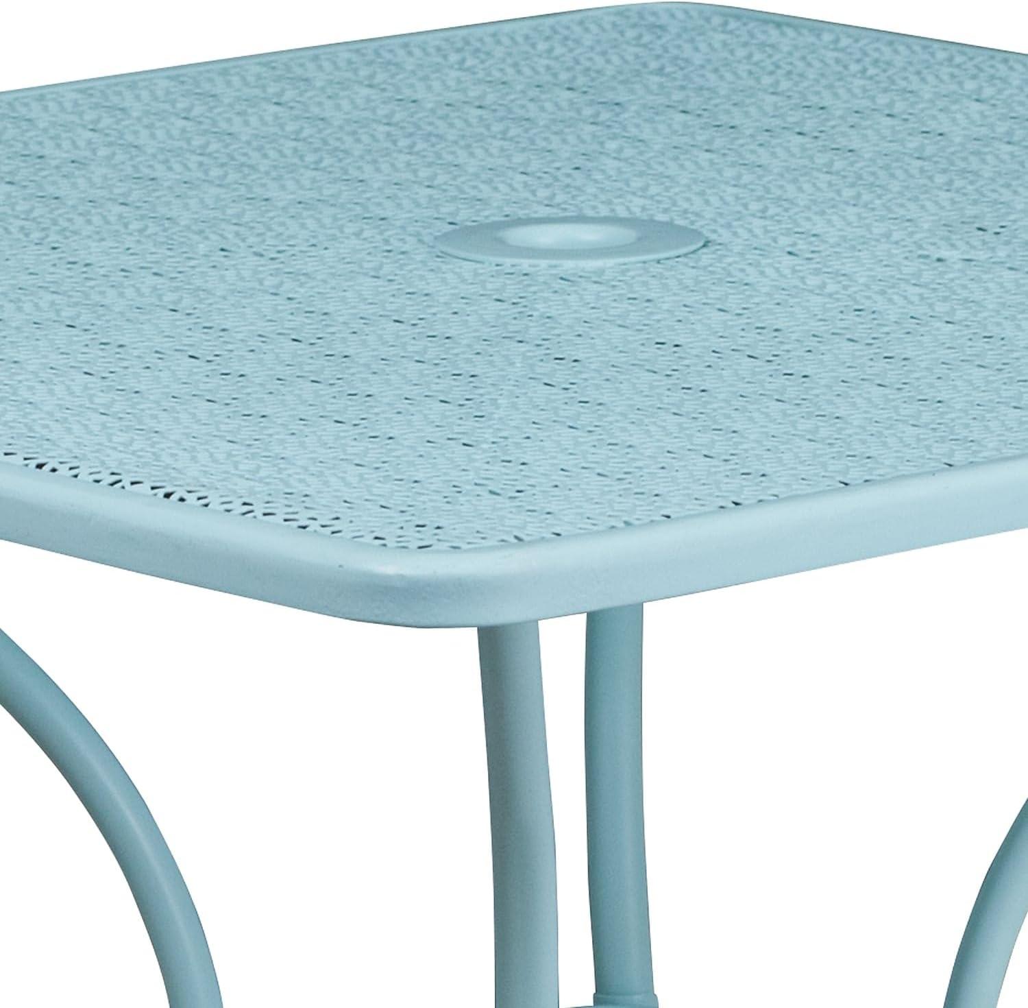 imageFlash Furniture Oia Commercial Grade 355quot Square Black IndoorOutdoor Steel Patio Table with Umbrella HoleSky Blue