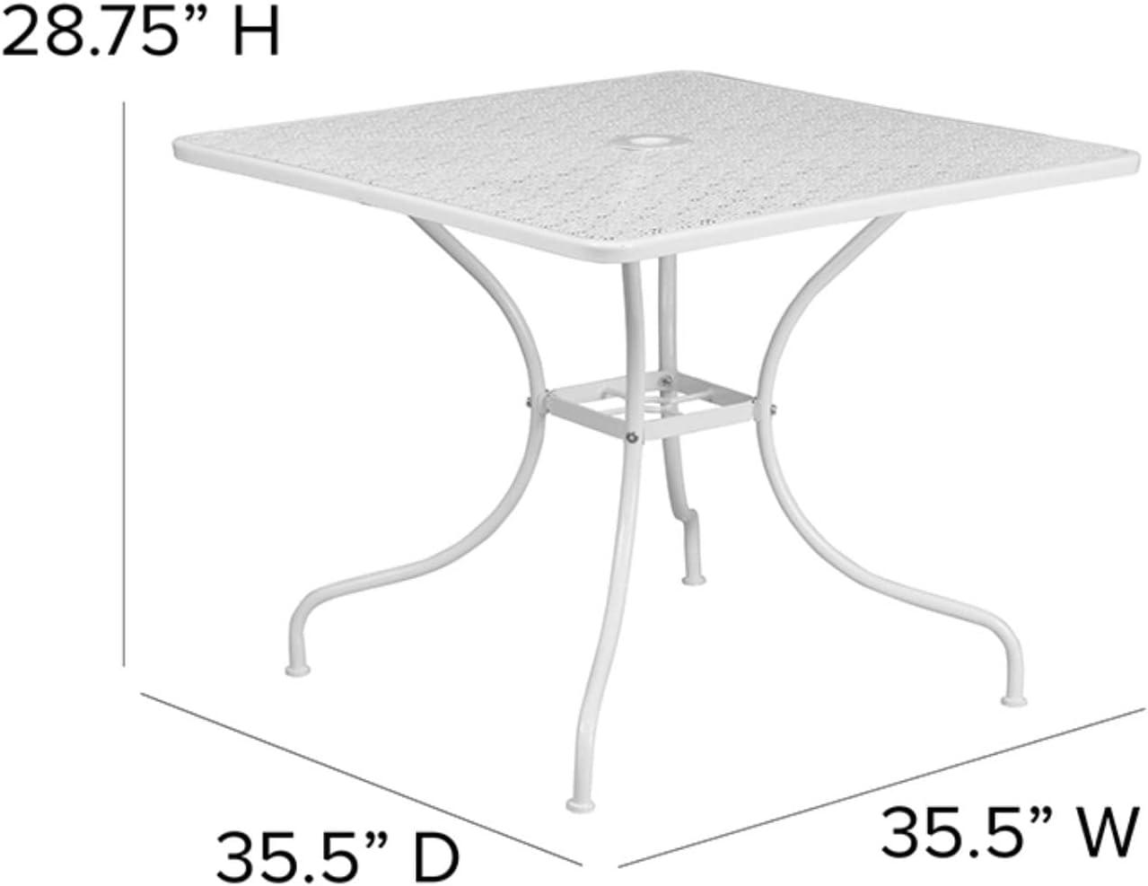 imageFlash Furniture Oia Commercial Grade 355quot Square Black IndoorOutdoor Steel Patio Table with Umbrella HoleWhite