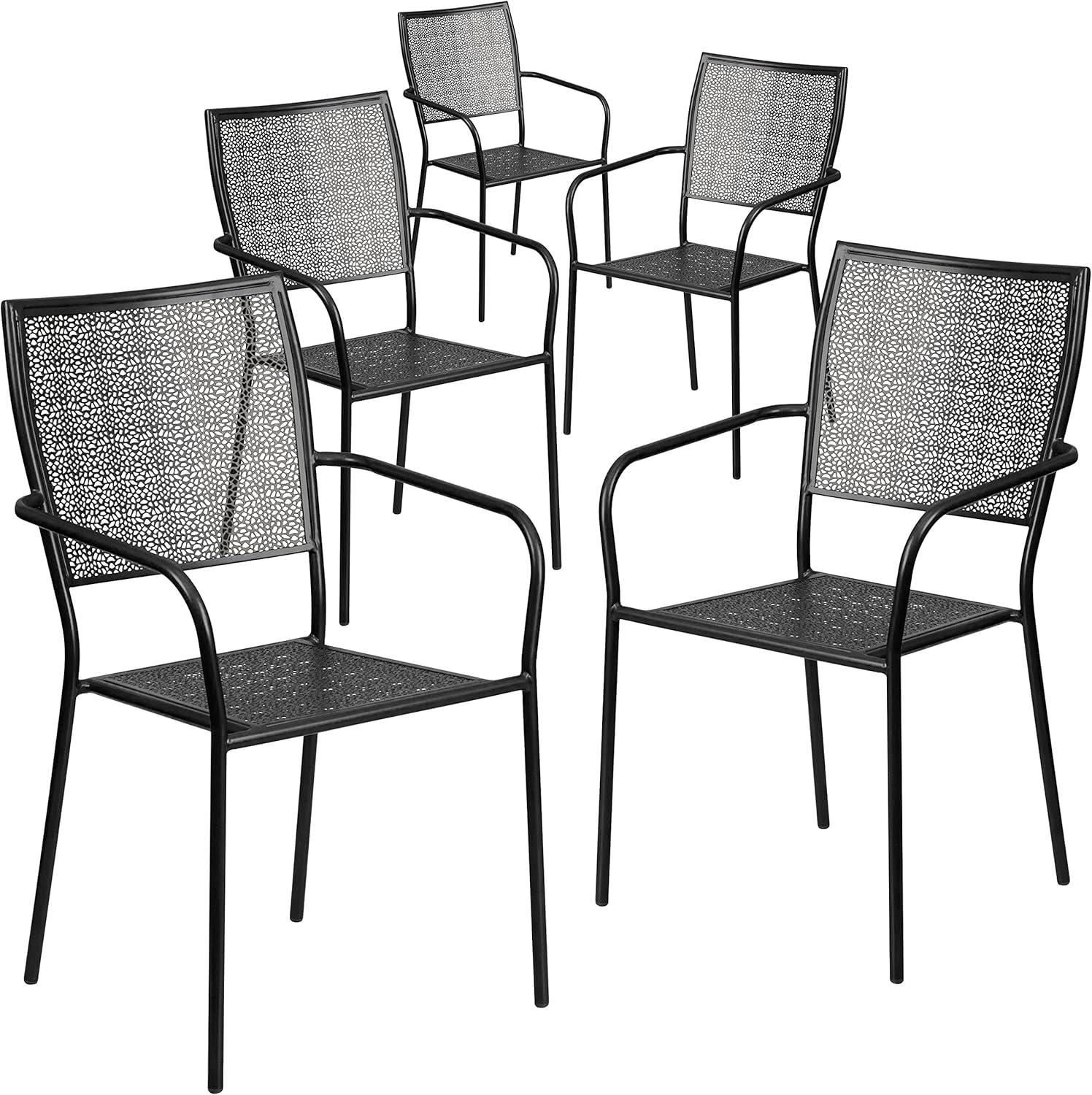 imageFlash Furniture Oia Commercial Grade 5 Pack Black IndoorOutdoor Steel Patio Arm Chair with Square BackBlack