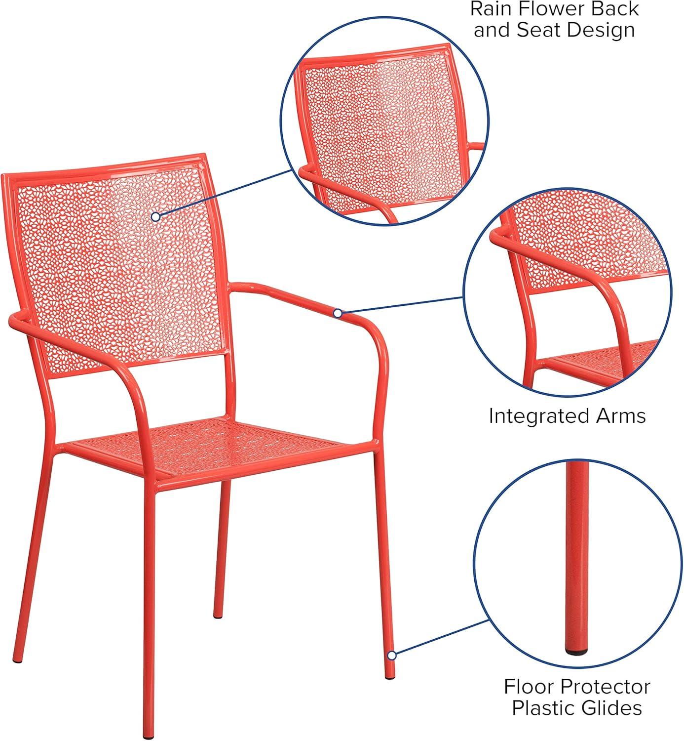 imageFlash Furniture Oia Commercial Grade 5 Pack Black IndoorOutdoor Steel Patio Arm Chair with Square BackCoral