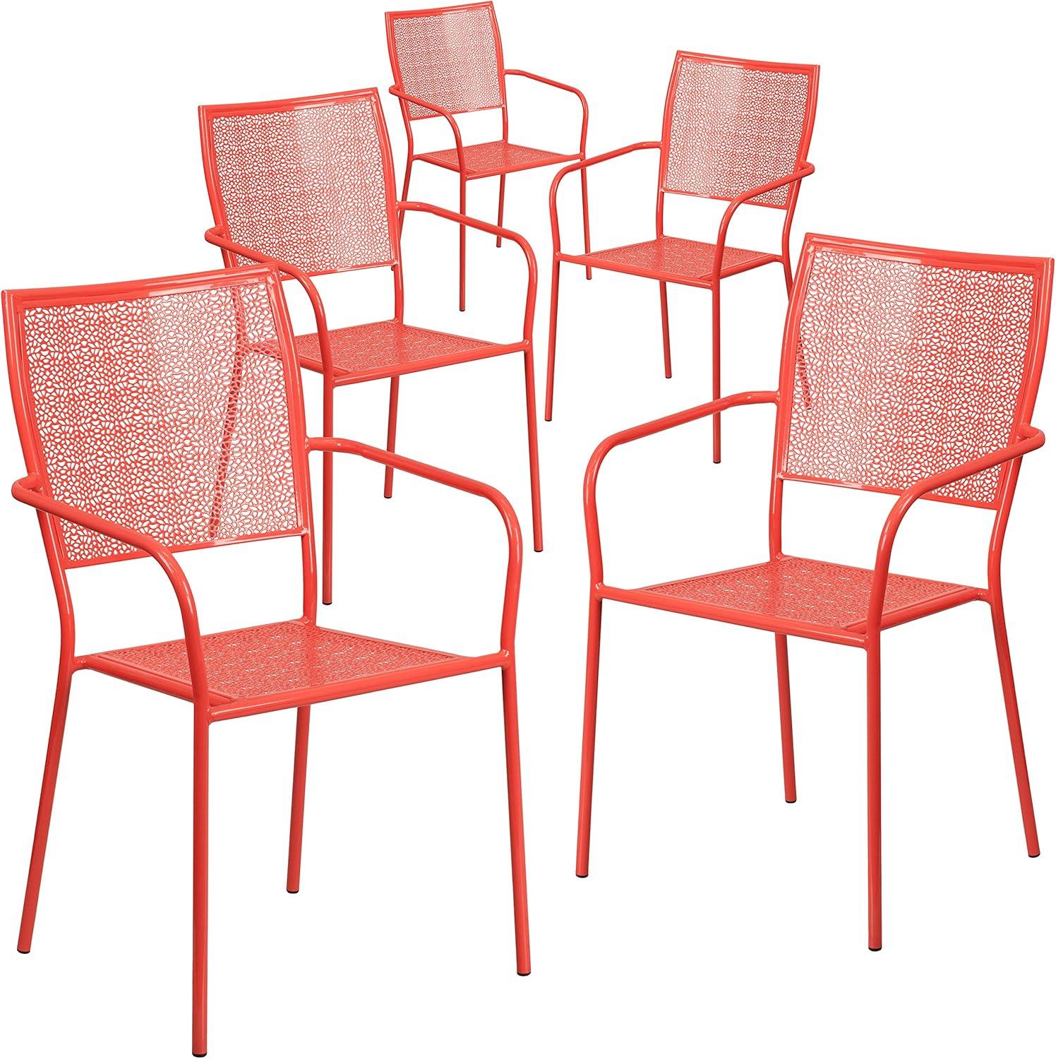 imageFlash Furniture Oia Commercial Grade 5 Pack Black IndoorOutdoor Steel Patio Arm Chair with Square BackCoral