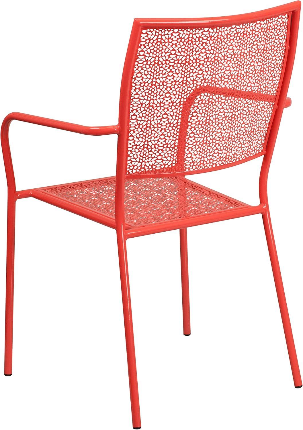 imageFlash Furniture Oia Commercial Grade 5 Pack Black IndoorOutdoor Steel Patio Arm Chair with Square BackCoral