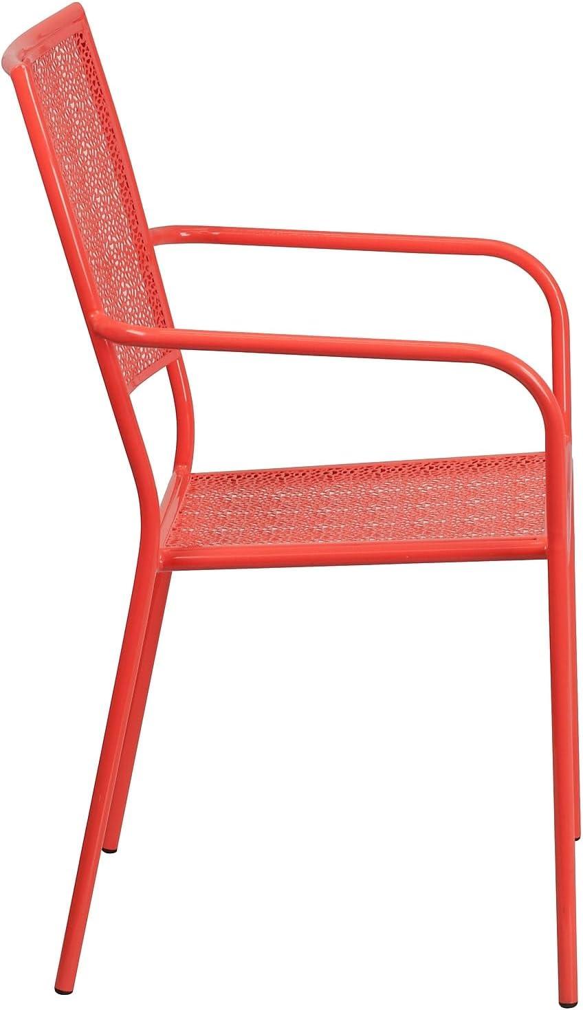 imageFlash Furniture Oia Commercial Grade 5 Pack Black IndoorOutdoor Steel Patio Arm Chair with Square BackCoral