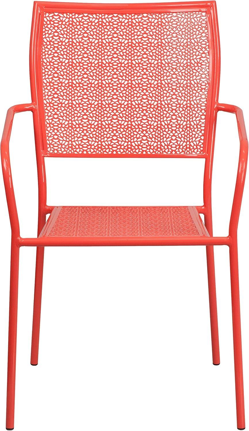 imageFlash Furniture Oia Commercial Grade 5 Pack Black IndoorOutdoor Steel Patio Arm Chair with Square BackCoral