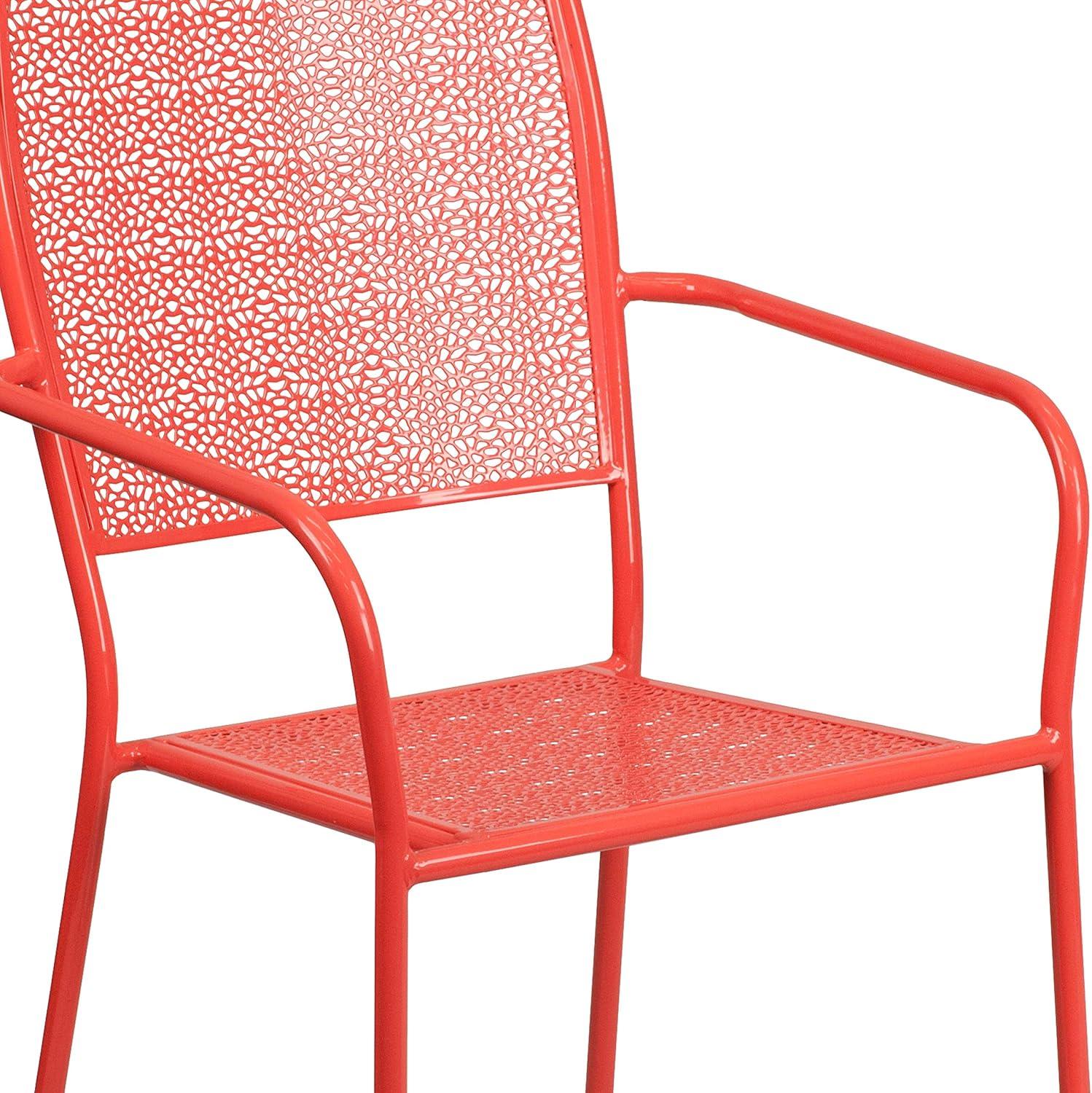 imageFlash Furniture Oia Commercial Grade 5 Pack Black IndoorOutdoor Steel Patio Arm Chair with Square BackCoral
