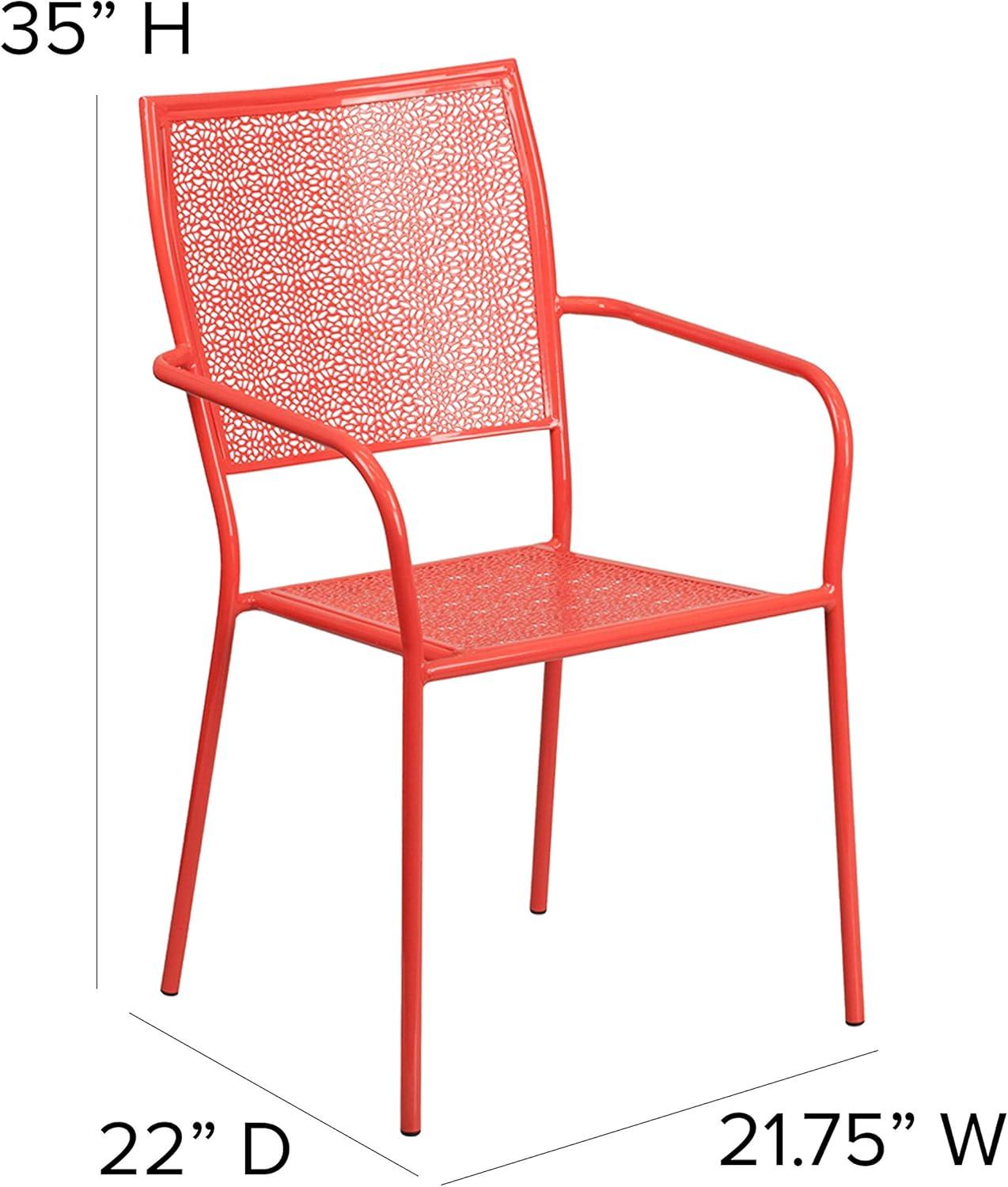 imageFlash Furniture Oia Commercial Grade 5 Pack Black IndoorOutdoor Steel Patio Arm Chair with Square BackCoral