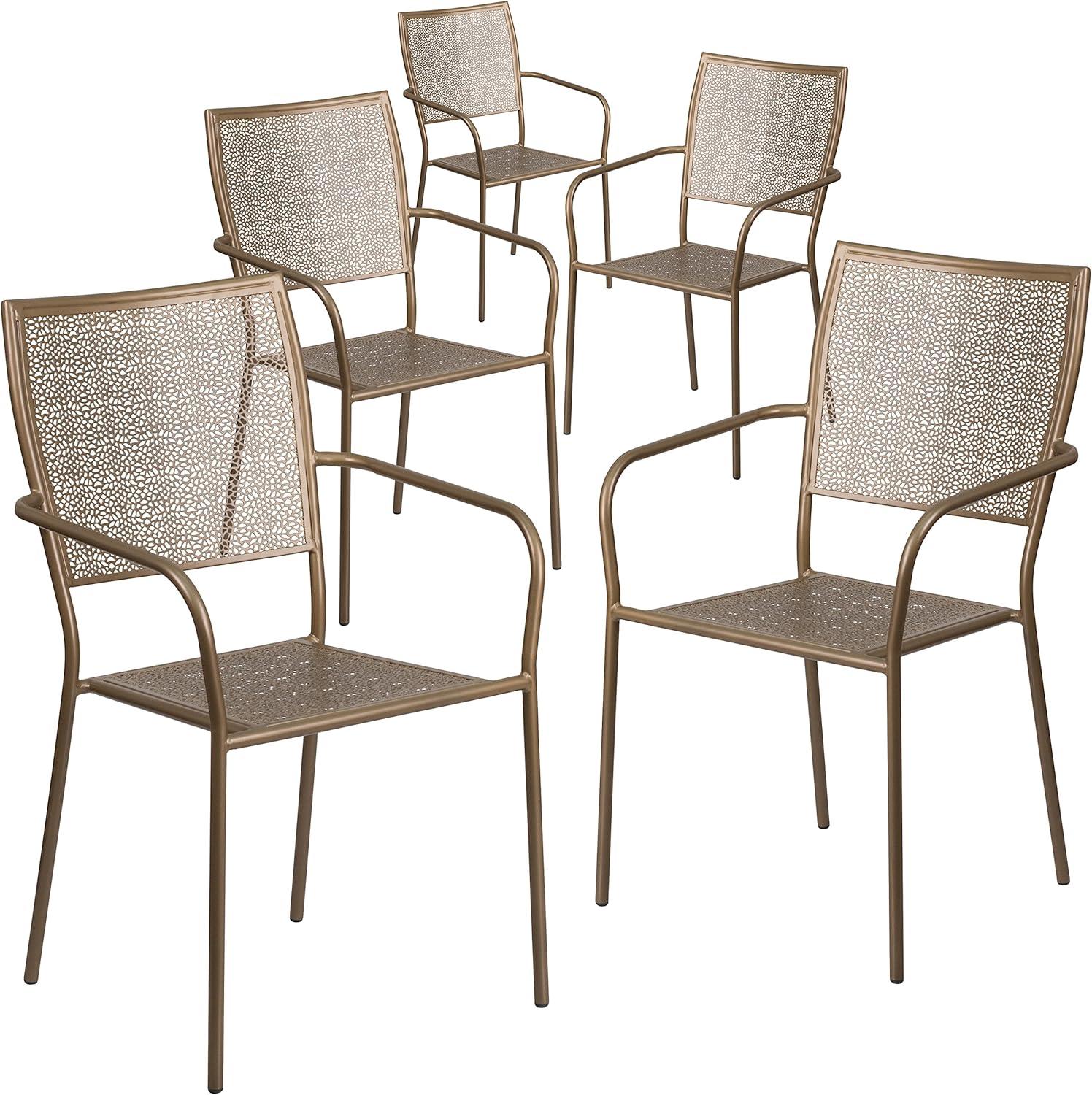 imageFlash Furniture Oia Commercial Grade 5 Pack Black IndoorOutdoor Steel Patio Arm Chair with Square BackGold