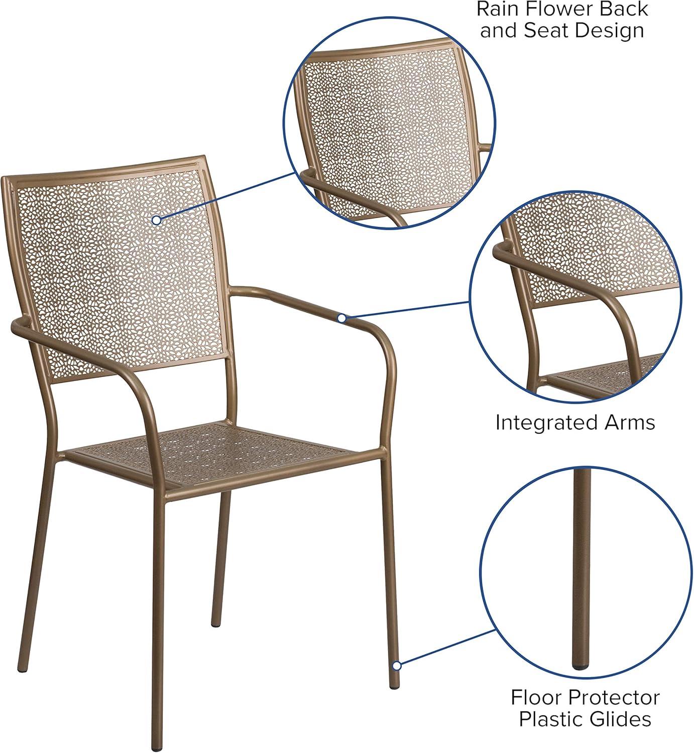 imageFlash Furniture Oia Commercial Grade 5 Pack Black IndoorOutdoor Steel Patio Arm Chair with Square BackGold