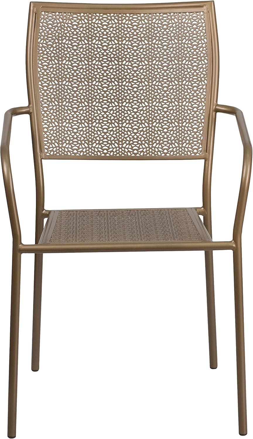 imageFlash Furniture Oia Commercial Grade 5 Pack Black IndoorOutdoor Steel Patio Arm Chair with Square BackGold