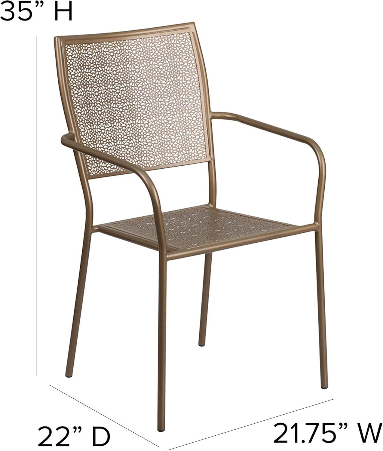 imageFlash Furniture Oia Commercial Grade 5 Pack Black IndoorOutdoor Steel Patio Arm Chair with Square BackGold