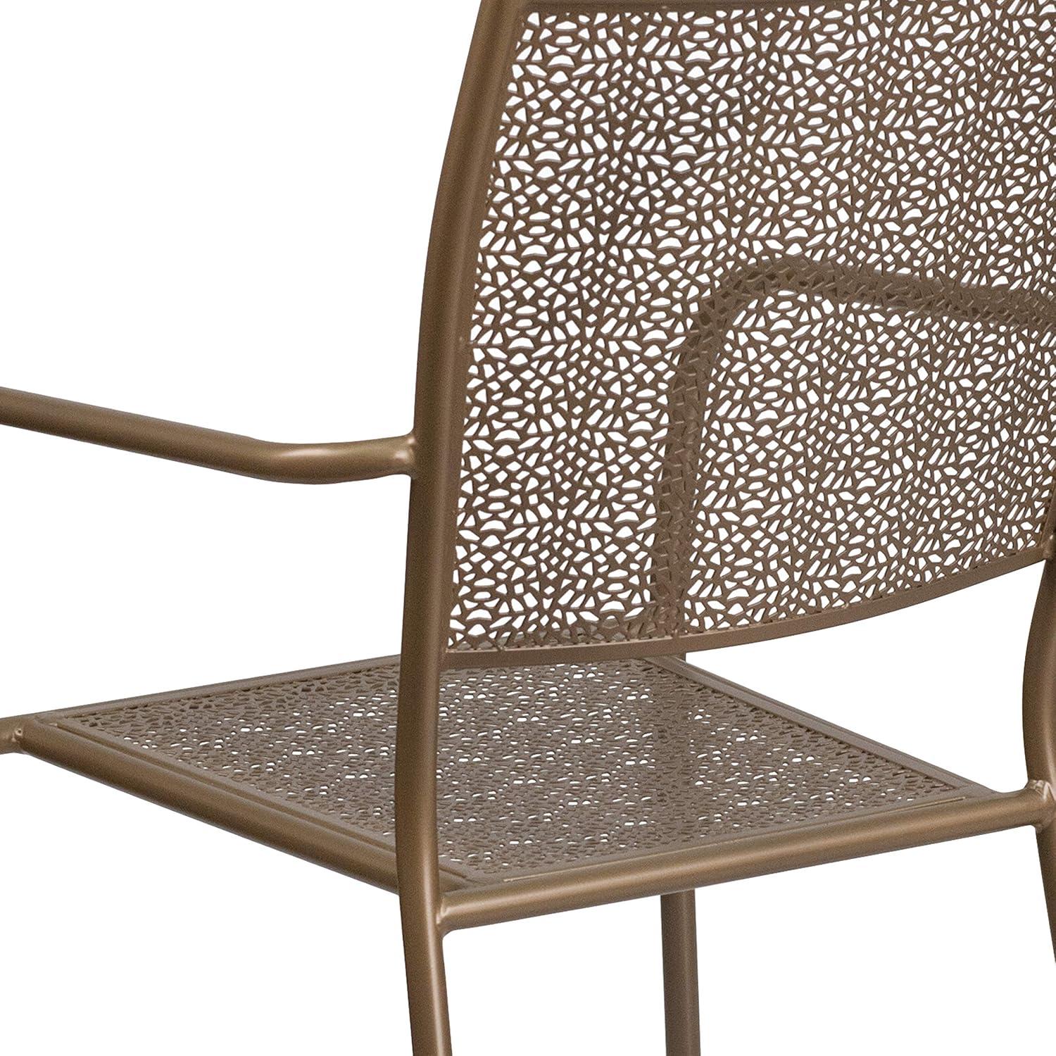 imageFlash Furniture Oia Commercial Grade 5 Pack Black IndoorOutdoor Steel Patio Arm Chair with Square BackGold