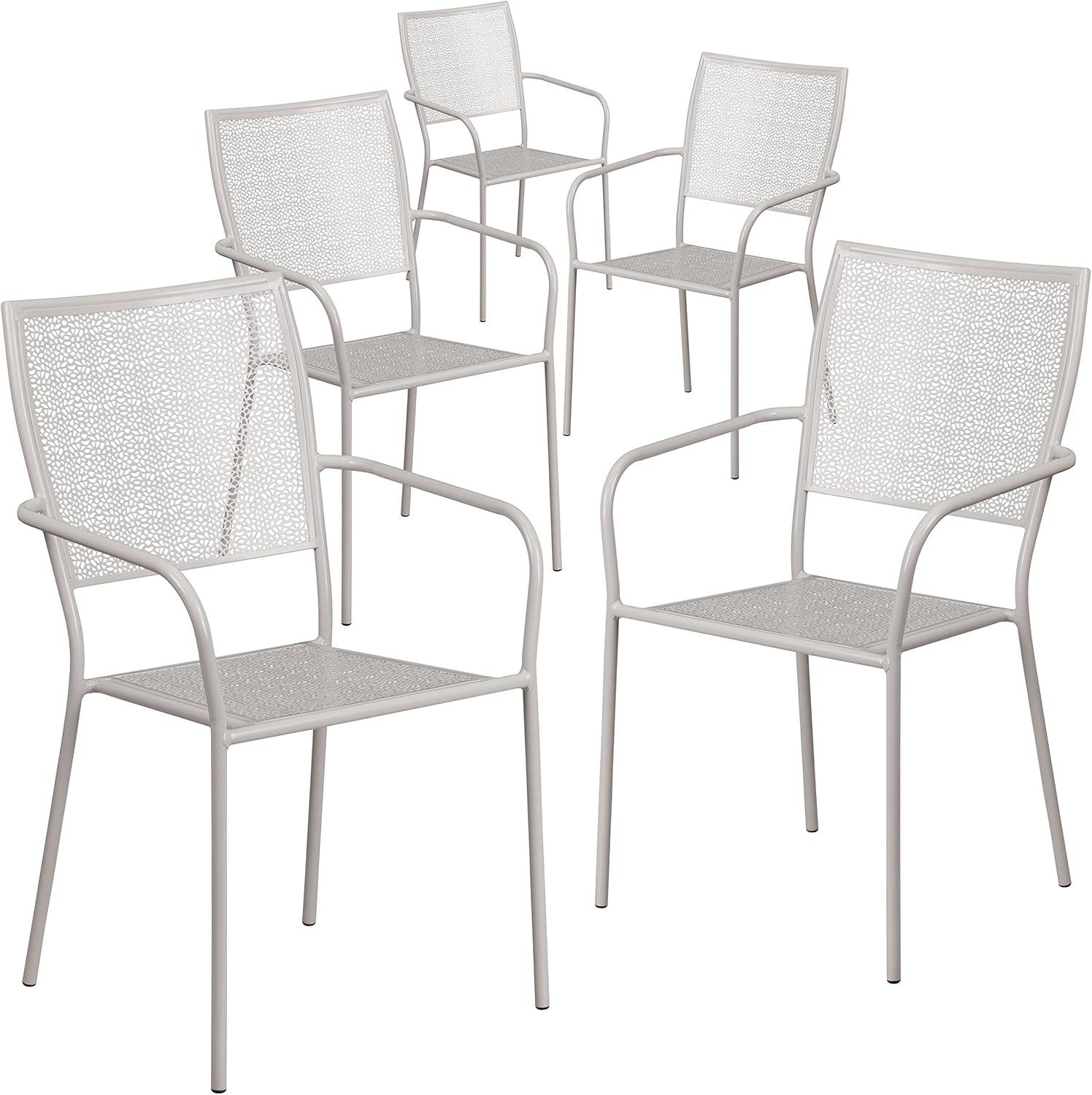 imageFlash Furniture Oia Commercial Grade 5 Pack Black IndoorOutdoor Steel Patio Arm Chair with Square BackLight Gray
