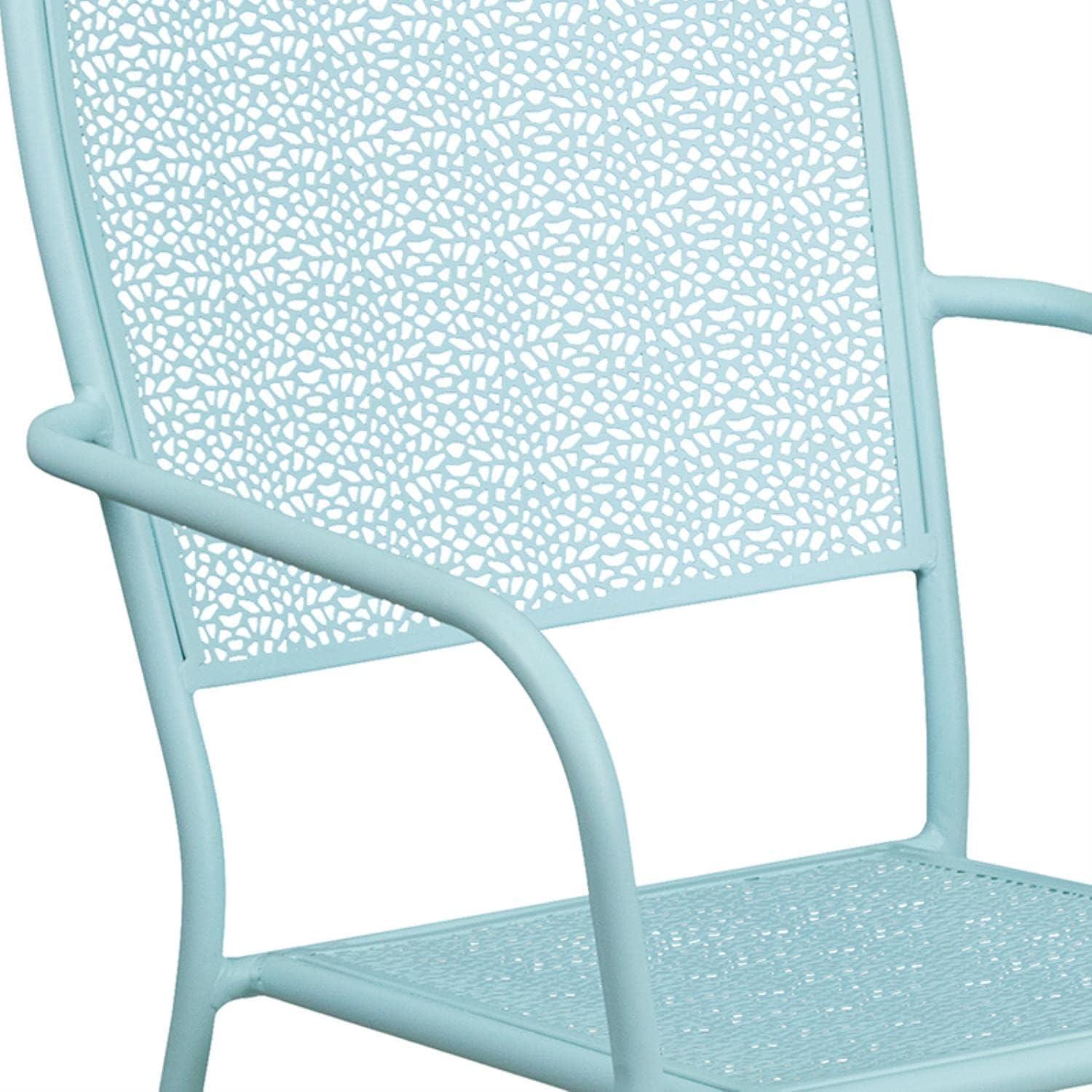 imageFlash Furniture Oia Commercial Grade 5 Pack Black IndoorOutdoor Steel Patio Arm Chair with Square BackSky Blue
