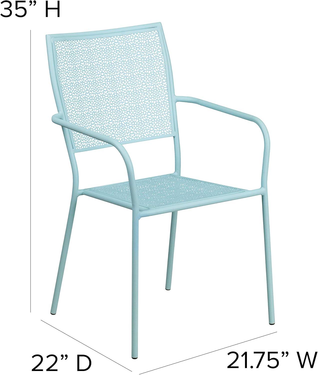 imageFlash Furniture Oia Commercial Grade 5 Pack Black IndoorOutdoor Steel Patio Arm Chair with Square BackSky Blue