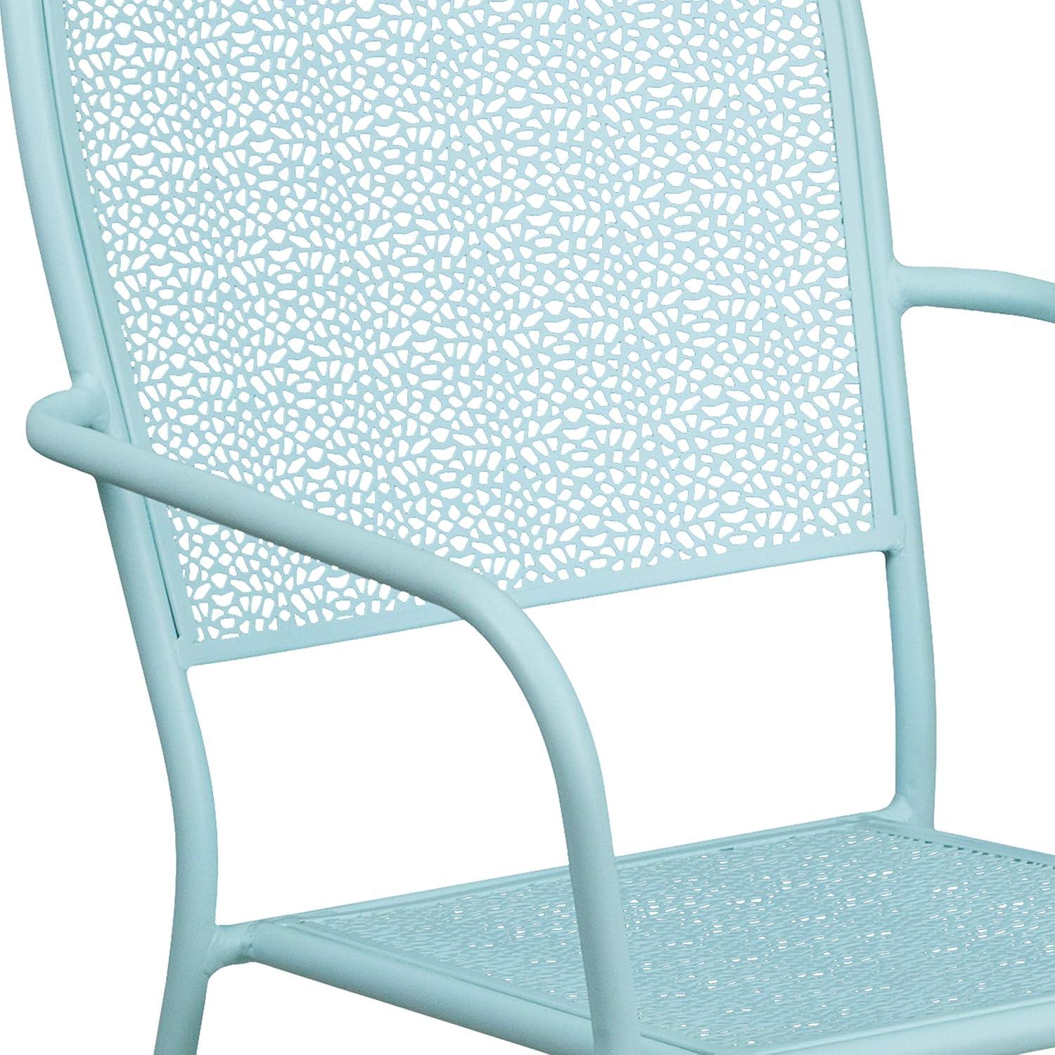 imageFlash Furniture Oia Commercial Grade 5 Pack Black IndoorOutdoor Steel Patio Arm Chair with Square BackSky Blue