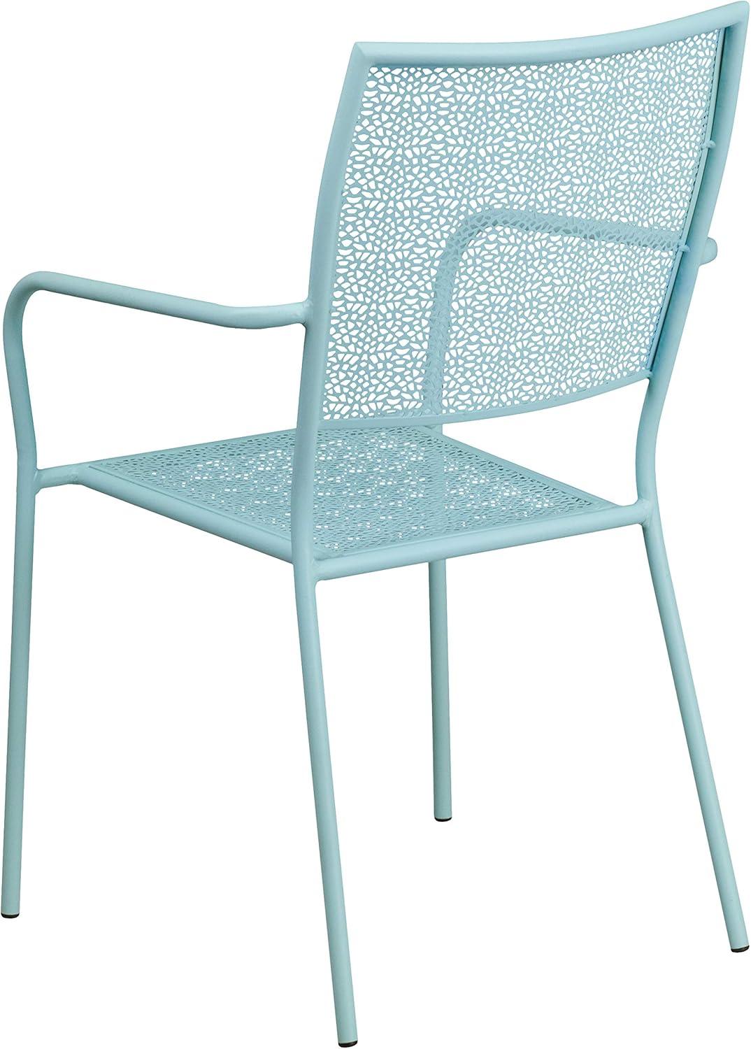 imageFlash Furniture Oia Commercial Grade 5 Pack Black IndoorOutdoor Steel Patio Arm Chair with Square BackSky Blue