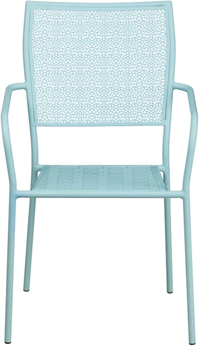 imageFlash Furniture Oia Commercial Grade 5 Pack Black IndoorOutdoor Steel Patio Arm Chair with Square BackSky Blue