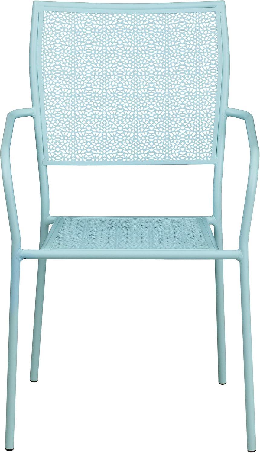 imageFlash Furniture Oia Commercial Grade 5 Pack Black IndoorOutdoor Steel Patio Arm Chair with Square BackSky Blue