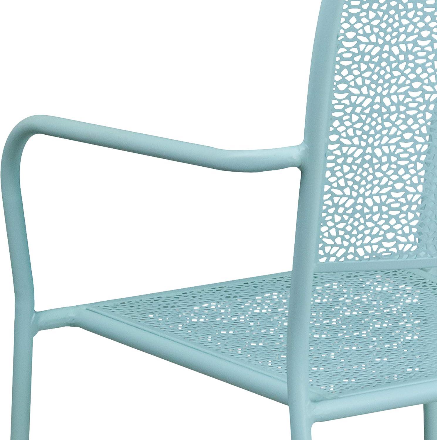 imageFlash Furniture Oia Commercial Grade 5 Pack Black IndoorOutdoor Steel Patio Arm Chair with Square BackSky Blue