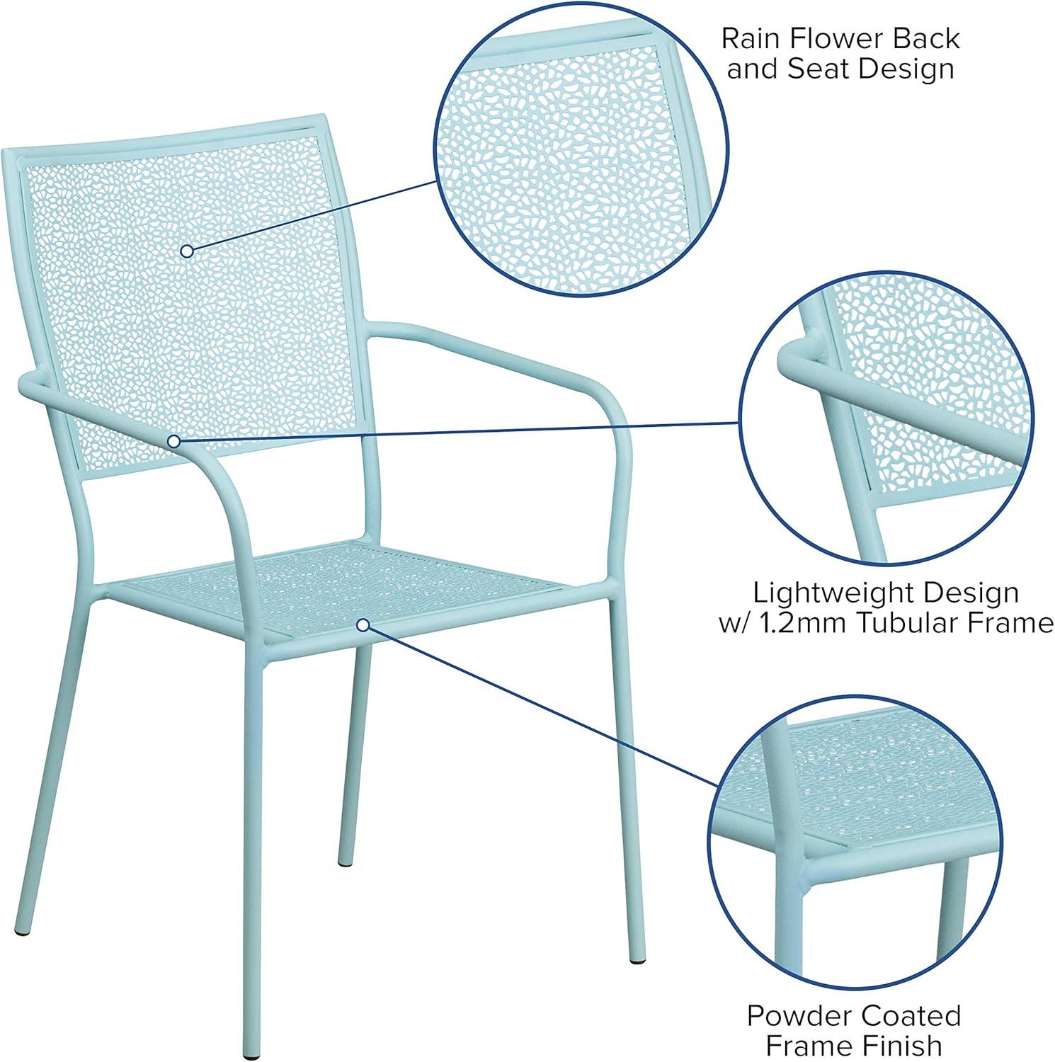 imageFlash Furniture Oia Commercial Grade 5 Pack Black IndoorOutdoor Steel Patio Arm Chair with Square BackSky Blue