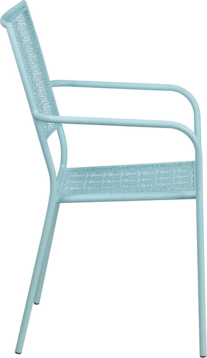 imageFlash Furniture Oia Commercial Grade 5 Pack Black IndoorOutdoor Steel Patio Arm Chair with Square BackSky Blue