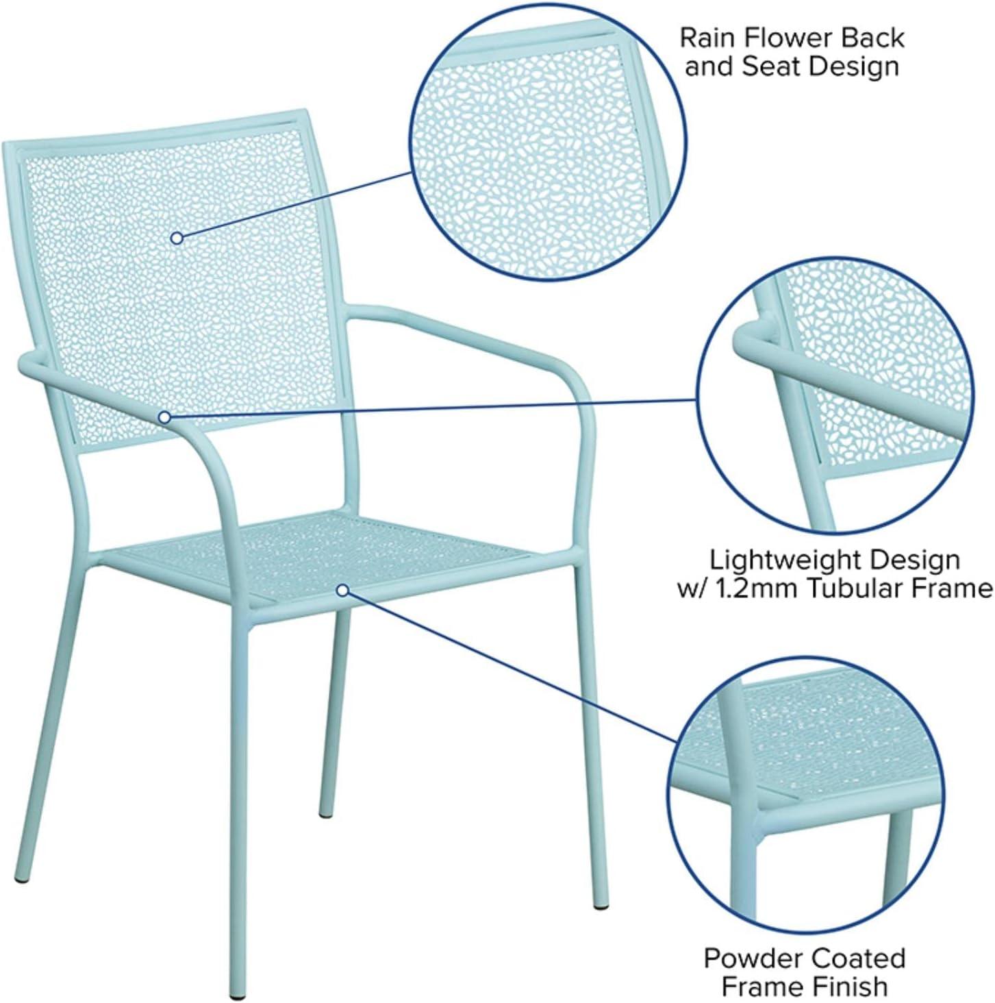 imageFlash Furniture Oia Commercial Grade 5 Pack Black IndoorOutdoor Steel Patio Arm Chair with Square BackSky Blue