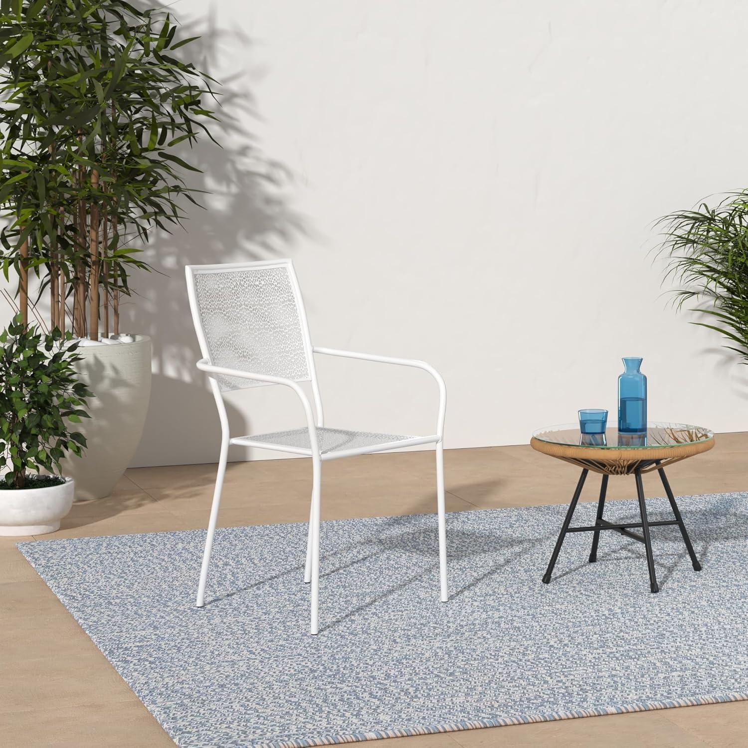 imageFlash Furniture Oia Commercial Grade 5 Pack Black IndoorOutdoor Steel Patio Arm Chair with Square BackWhite