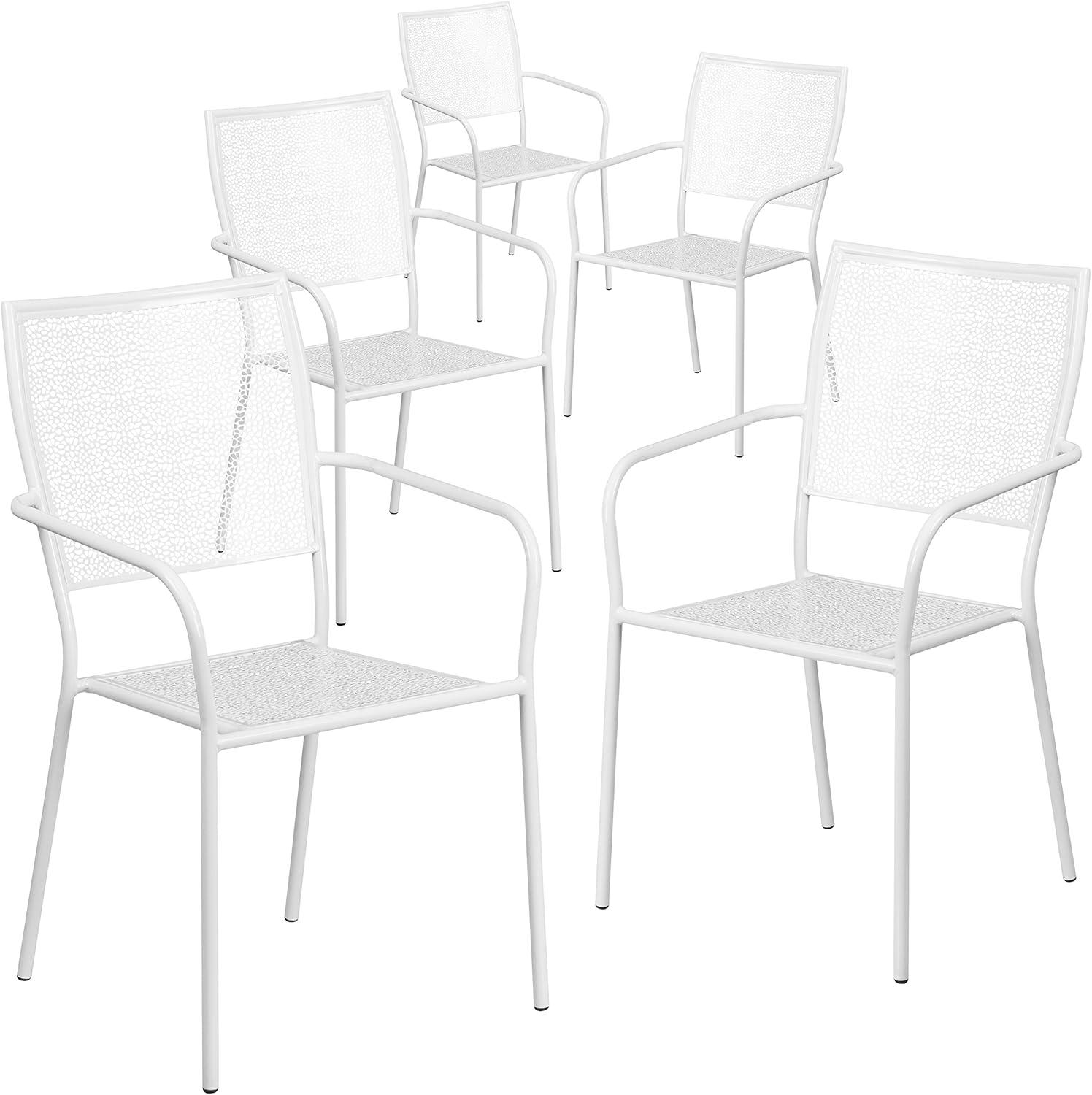 imageFlash Furniture Oia Commercial Grade 5 Pack Black IndoorOutdoor Steel Patio Arm Chair with Square BackWhite