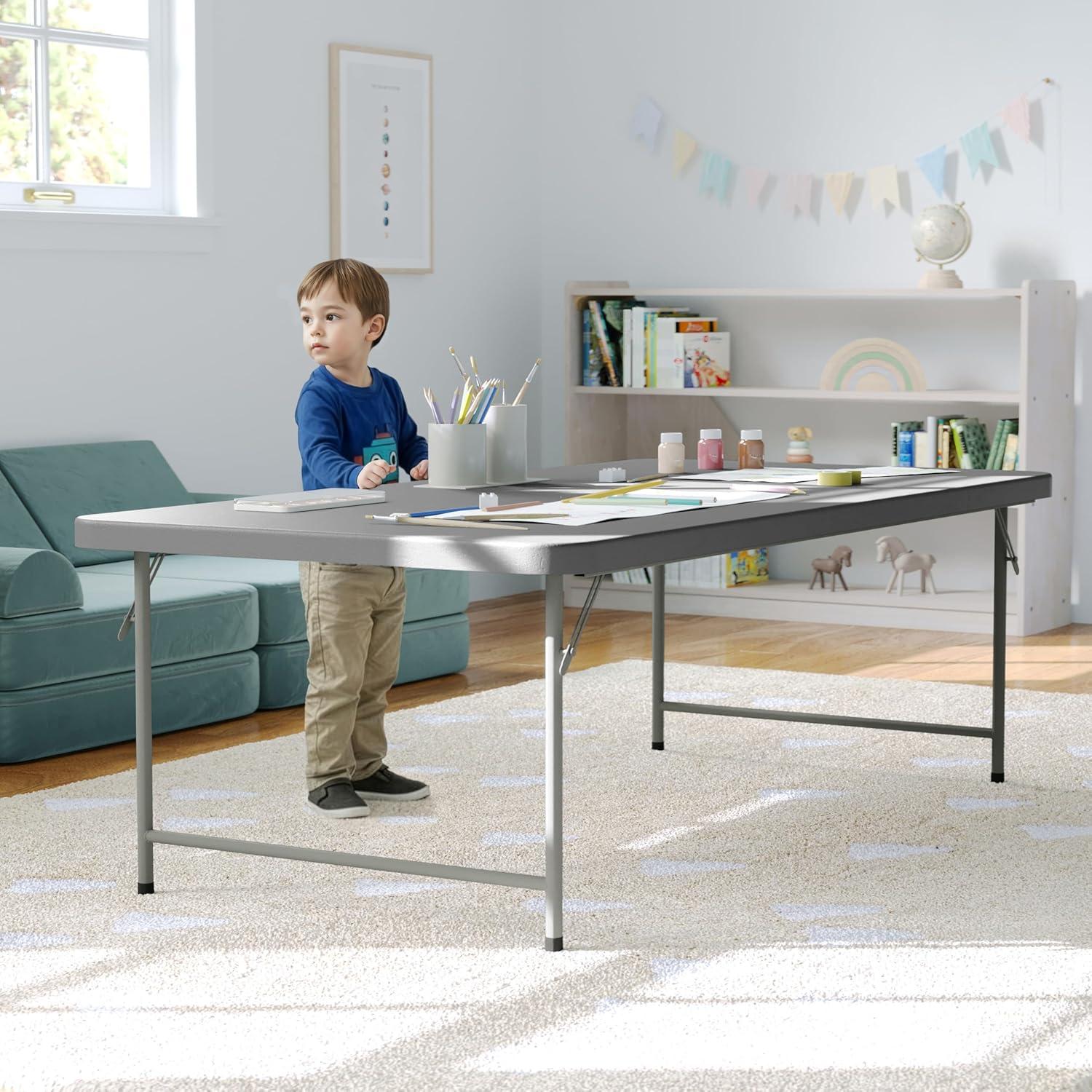 imageFlash Furniture Paige 493 Classroom Activity Table for School and Home HeavyDuty Rectangular Plastic Activity Table for Kids WhiteGranite Gray