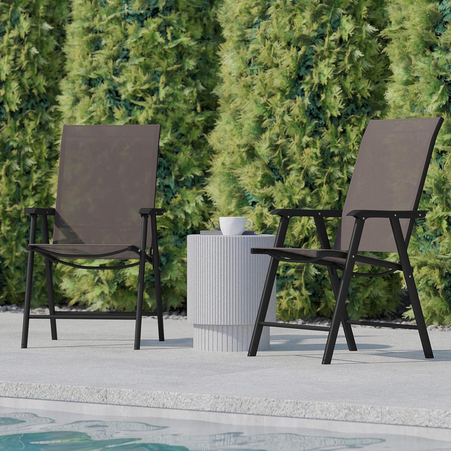 imageFlash Furniture Paladin Navy Outdoor Folding Patio Sling Chair with Black Frame 2 PackBrown