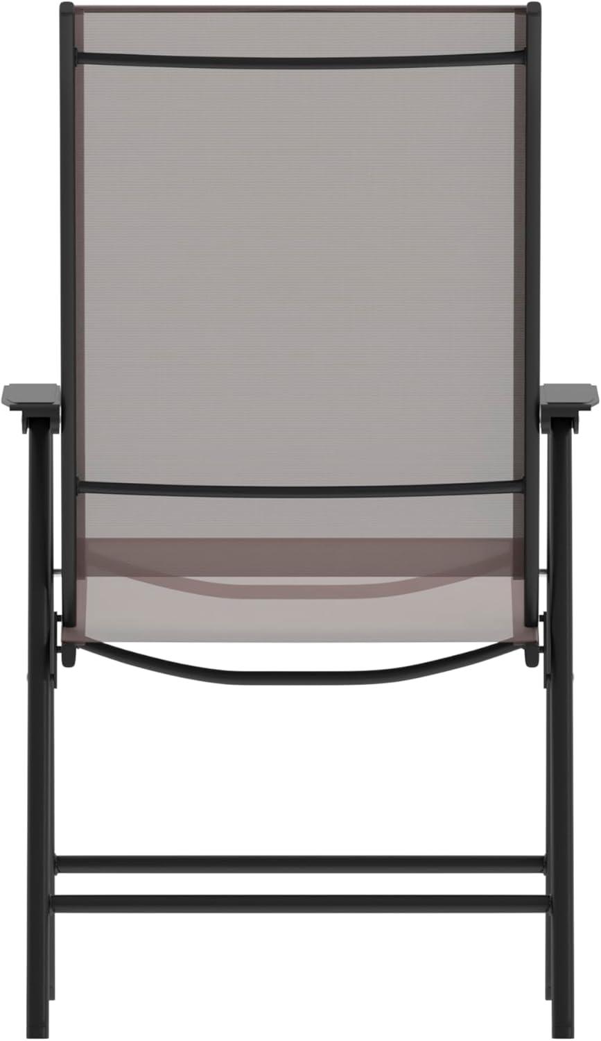 imageFlash Furniture Paladin Navy Outdoor Folding Patio Sling Chair with Black Frame 2 PackBrown