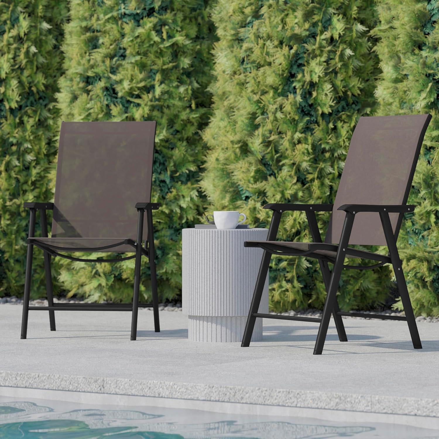 imageFlash Furniture Paladin Navy Outdoor Folding Patio Sling Chair with Black Frame 2 PackBrown